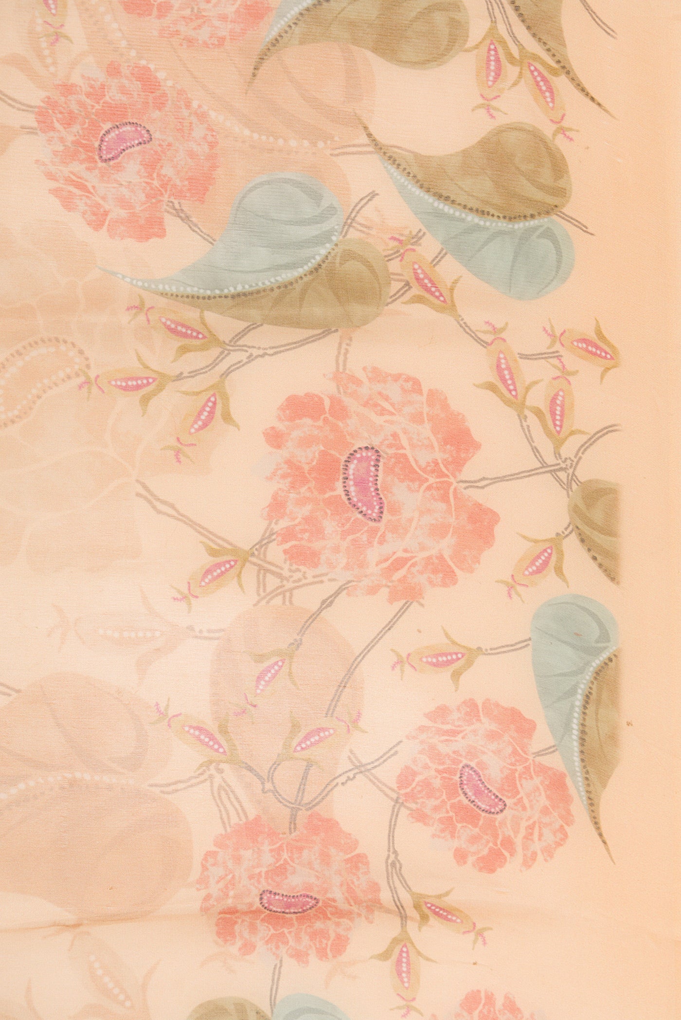 Border image of Golden Peach Dual Tone Organza Silk Saree with Printed design on the body and Zari Border. 