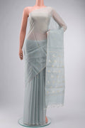 Light Blue Bhagalpuri Tussar Silk Saree with Zari Butta on the body and Zari Border displayed on a mannequin