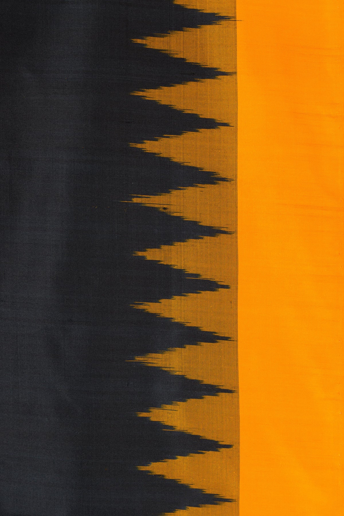 Border image of Black Dual Tone Double Ikat Saree with Plain Body and Temple Border. 