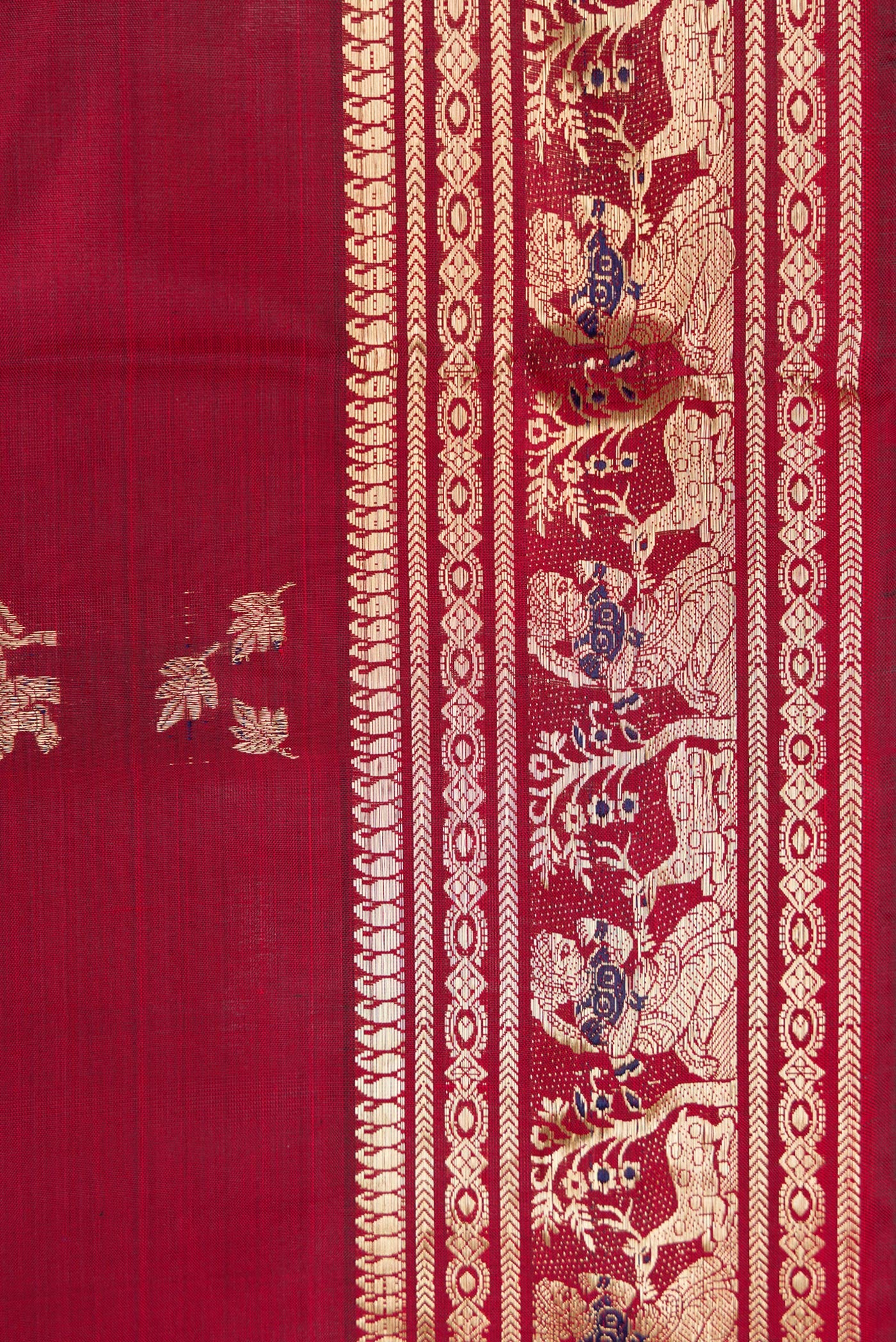Border image of Maroon Dual Tone Baluchari Silk Saree with Zari And Thread Butta on the body and Fancy Border. 