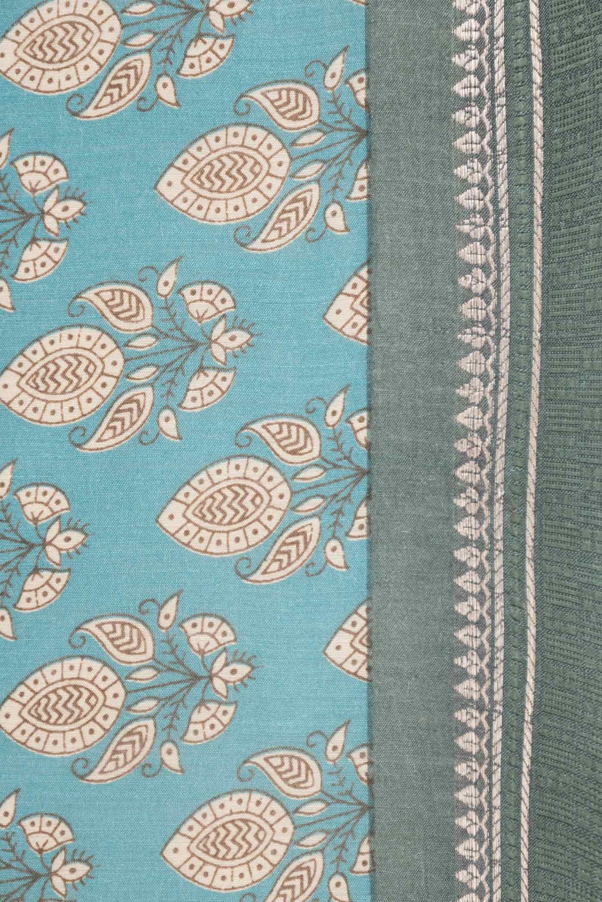 Border image of Sea Green Dual Tone Tussar Silk Saree with Printed design on the body and Zari Border