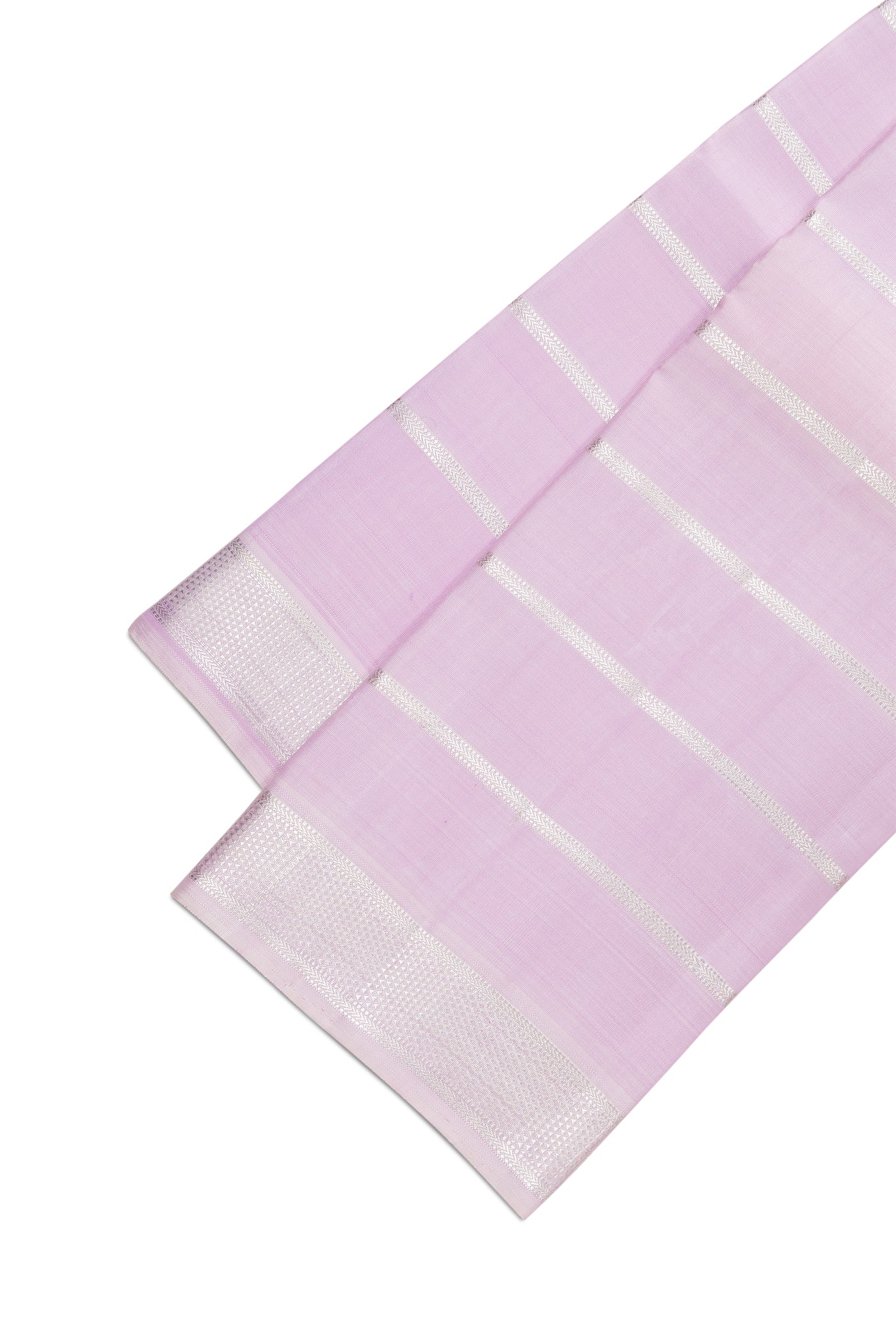 Pink Silk Dhoti With Angavastram (8X4) Muzham with Stripes on the body and Zari Border