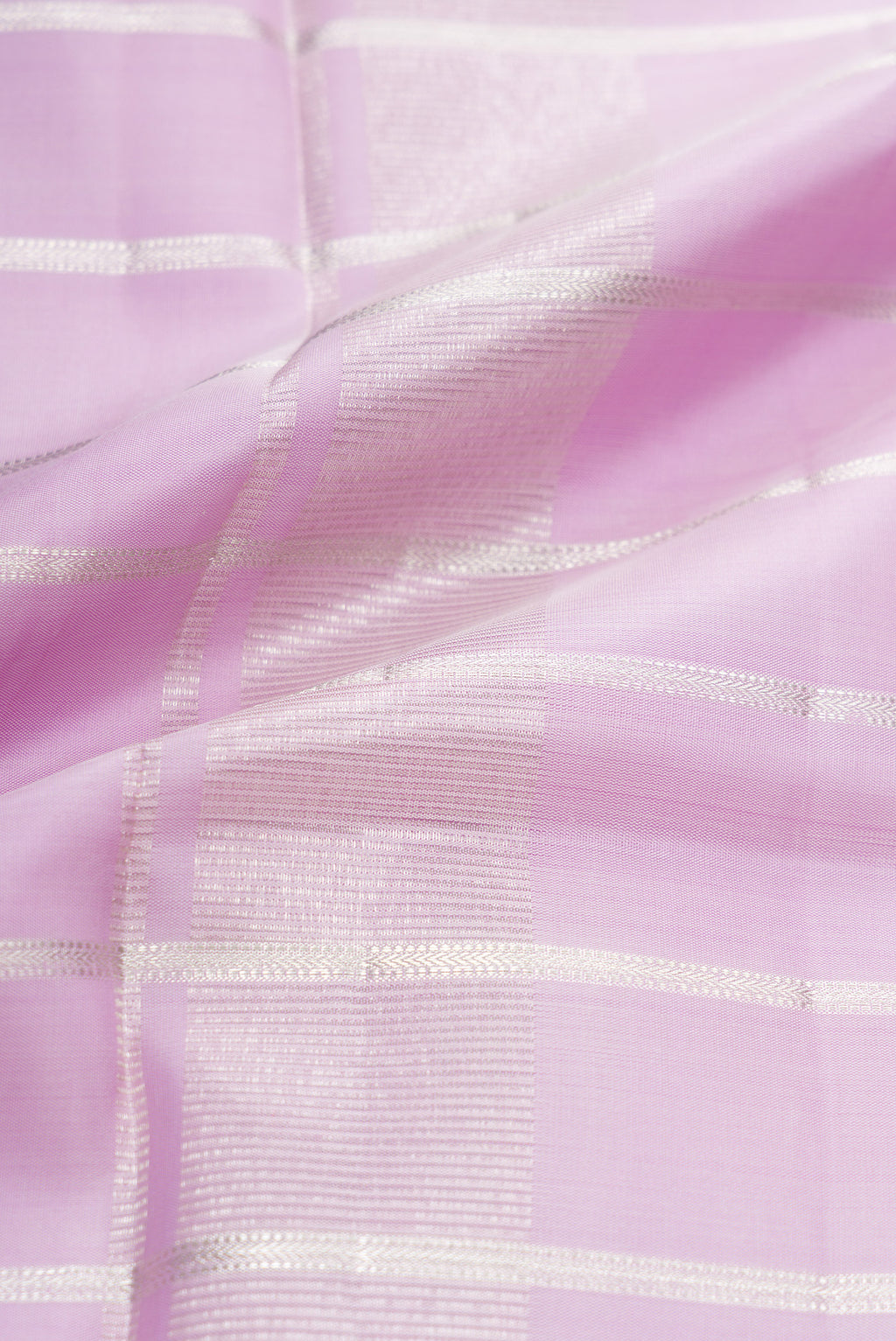 Pink Silk Dhoti With Angavastram (8X4) Muzham with Stripes on the body and Zari Border