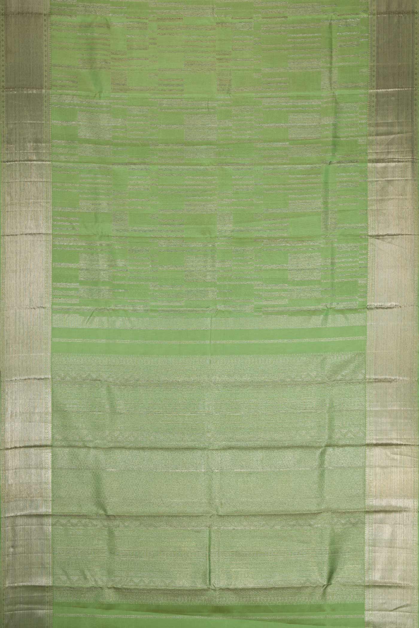 Flat view of Green Dual Tone Kanchipuram Silk Saree with Zari Brocade on the body and Zari Border