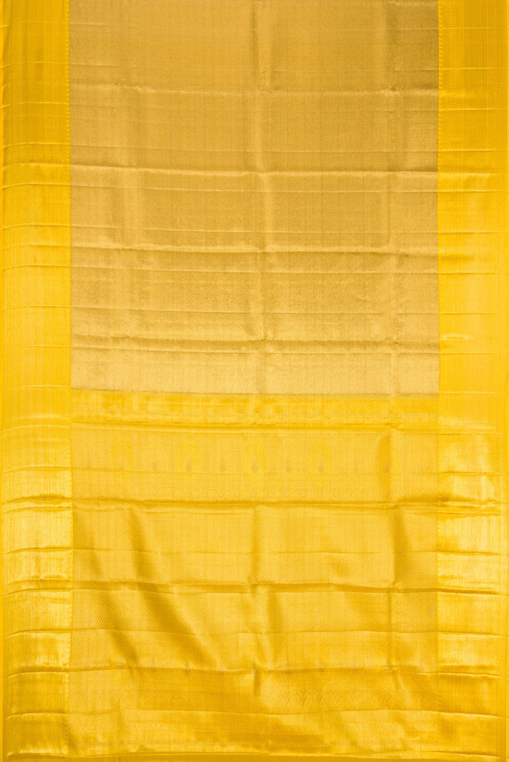 Flat view of Gold Dual Tone Kanjivaram Tissue Silk Saree with Zari Brocade on the body and Zari Border. 
