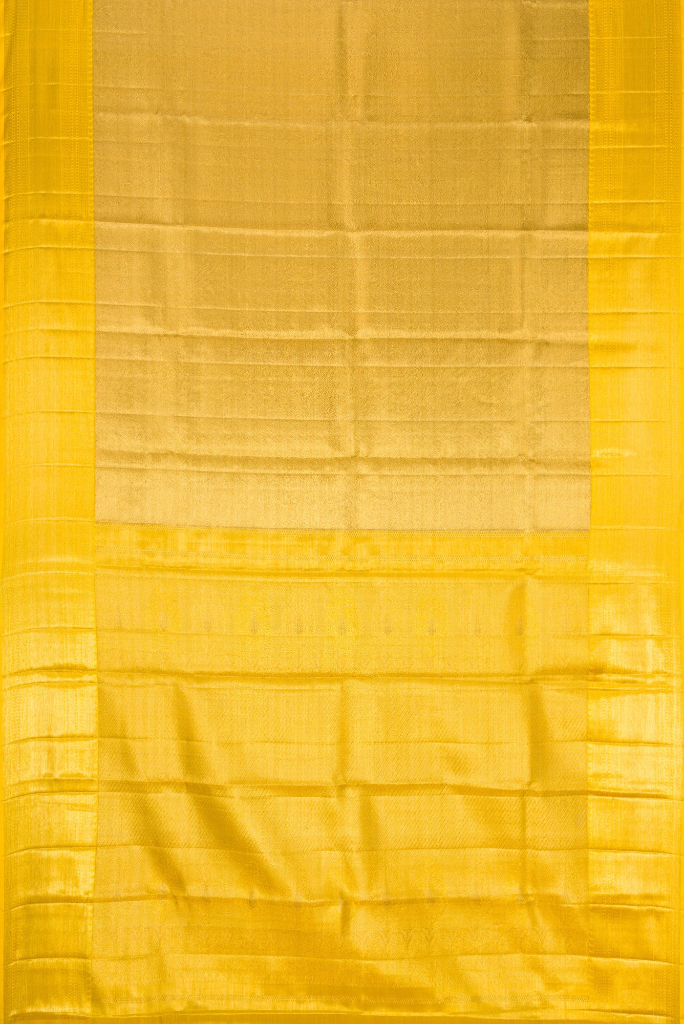 Flat view of Gold Dual Tone Kanjivaram Tissue Silk Saree with Zari Brocade on the body and Zari Border. 