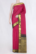 Pink Dual Tone Kanchipuram Silk Saree with Plain Body and Zari Border displayed on a mannequin