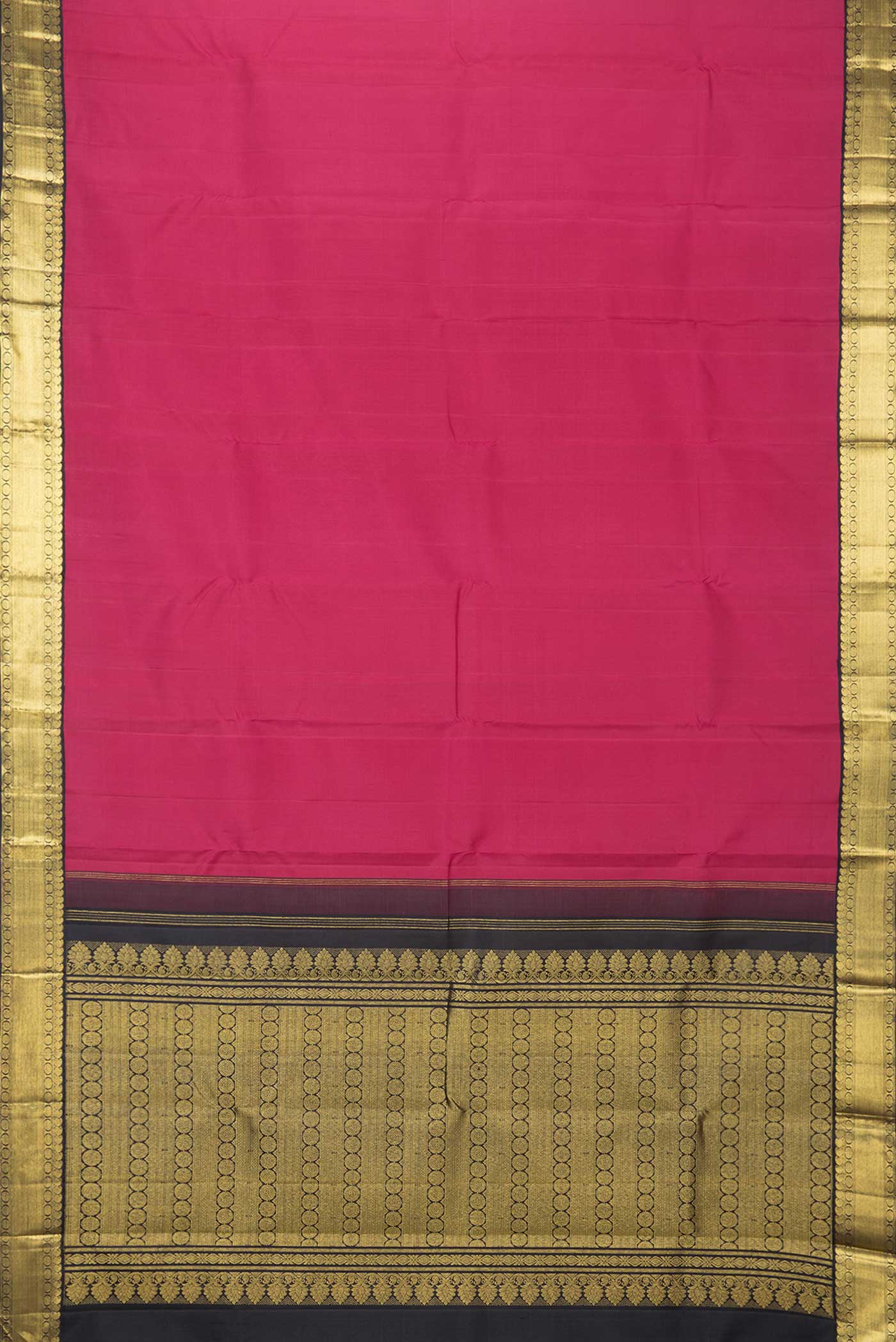 Flat view of Pink Dual Tone Kanchipuram Silk Saree with Plain Body and Zari Border