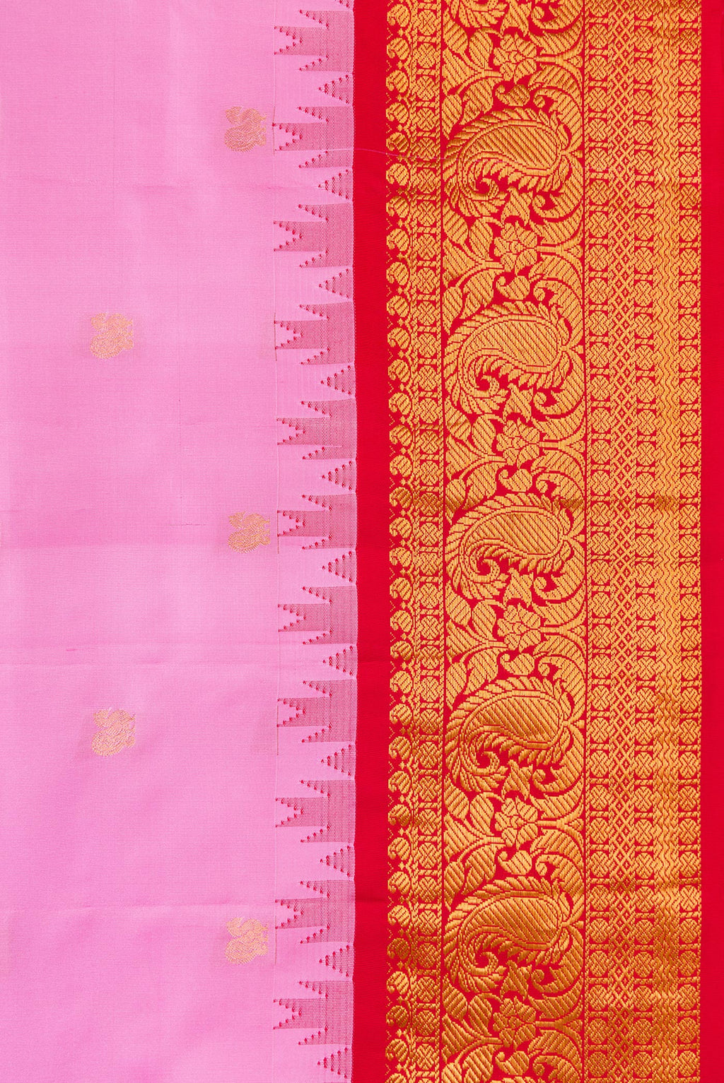 Border image of Pink Dual Tone Gadwal Silk Saree with Zari Butta on the body and Zari Border. 