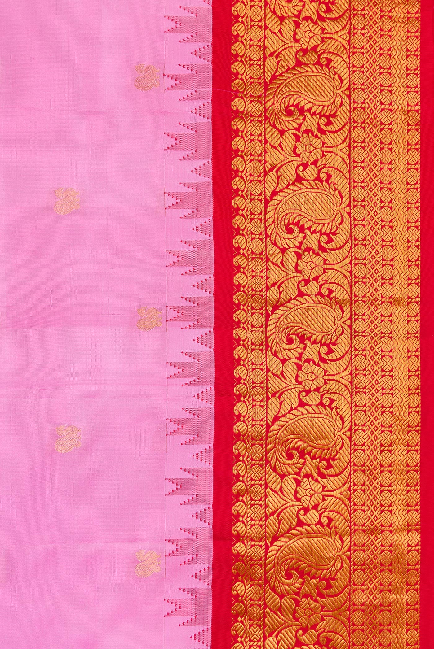 Border image of Pink Dual Tone Gadwal Silk Saree with Zari Butta on the body and Zari Border. 