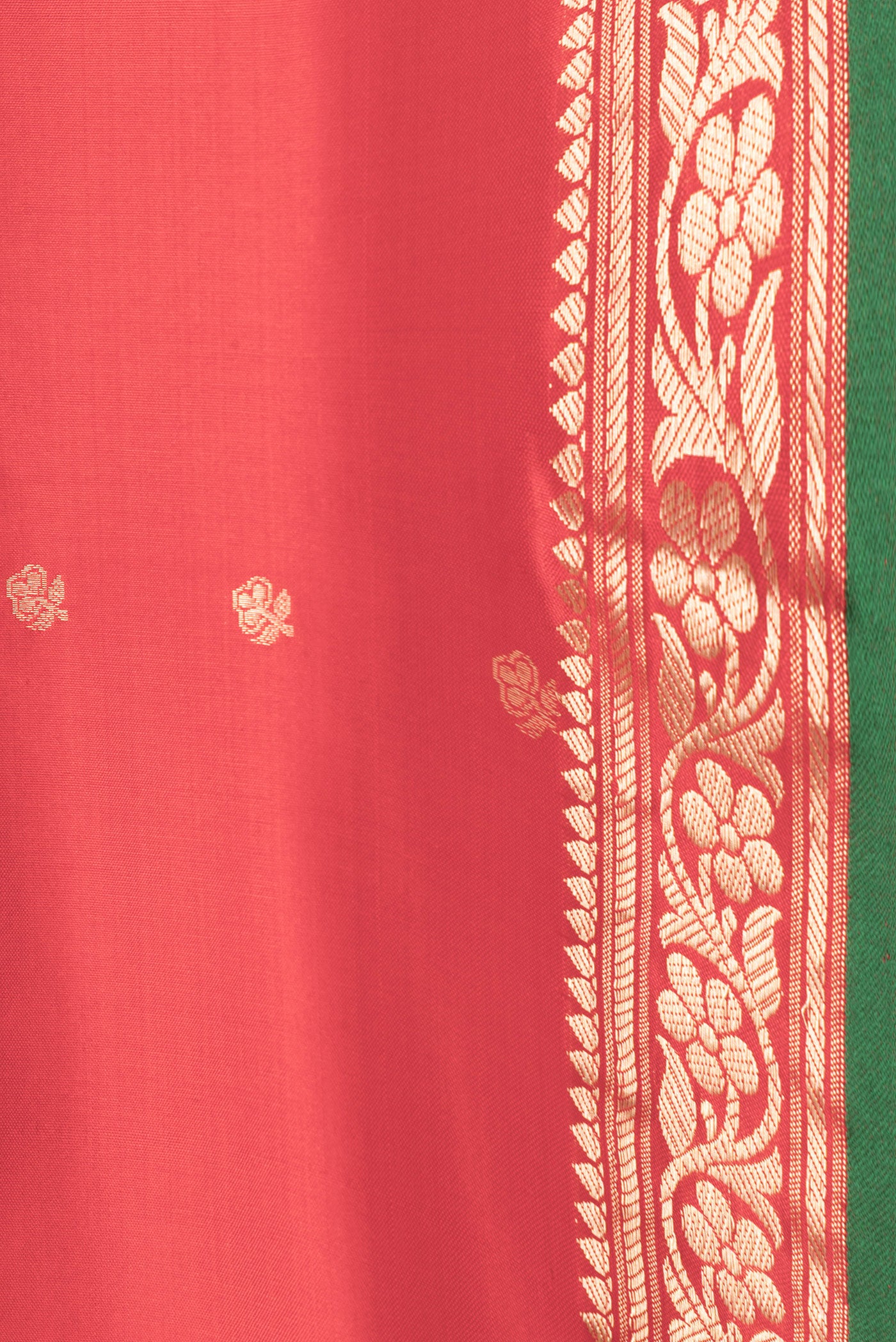 Border image of Red Dual Tone Banarasi Silk Saree with Zari Butta on the body and Zari Border. 