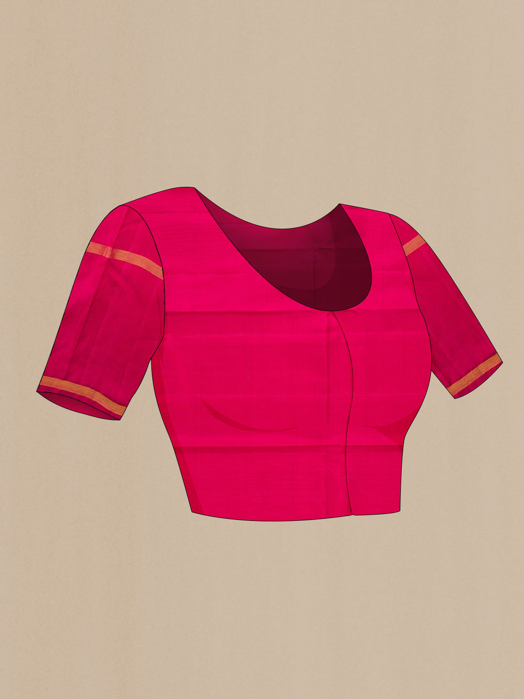 Close up image of the blouse of Orange Dual Tone Kanchipuram Silk Saree with Checked design on the body and Zari Border