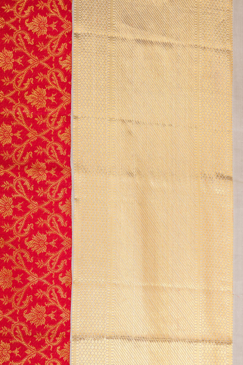 Border image of Red Dual Tone Kanchipuram Silk Saree with Zari Brocade on the body and Zari Border. 