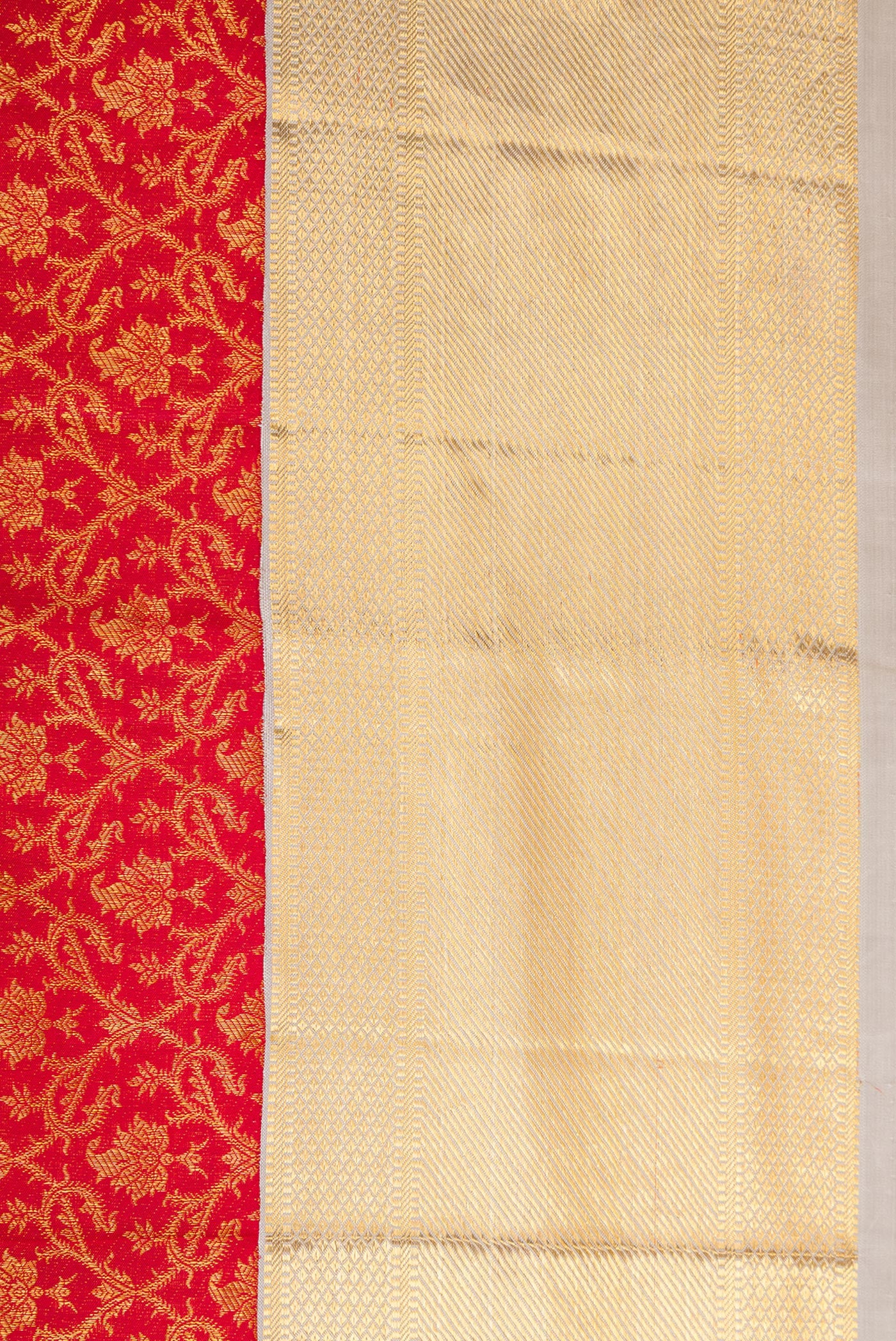 Border image of Red Dual Tone Kanchipuram Silk Saree with Zari Brocade on the body and Zari Border. 