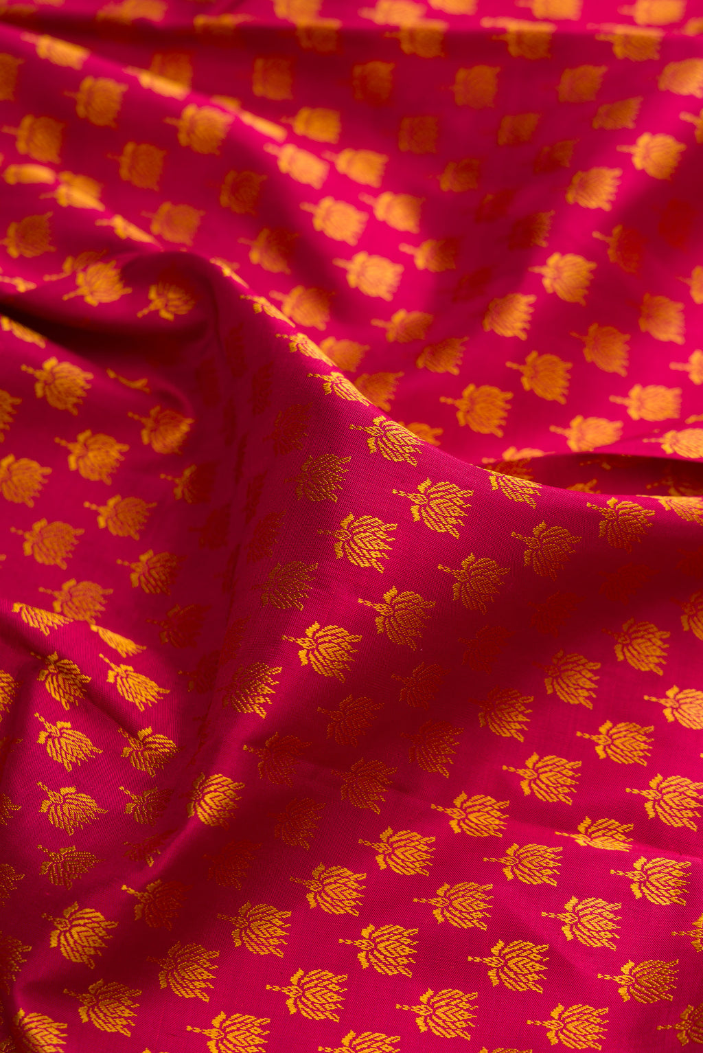 Close up of Pure Silk Maroon Kanjivaram Saree with Thread Brocade on the body and Thread Border.  displaying folds