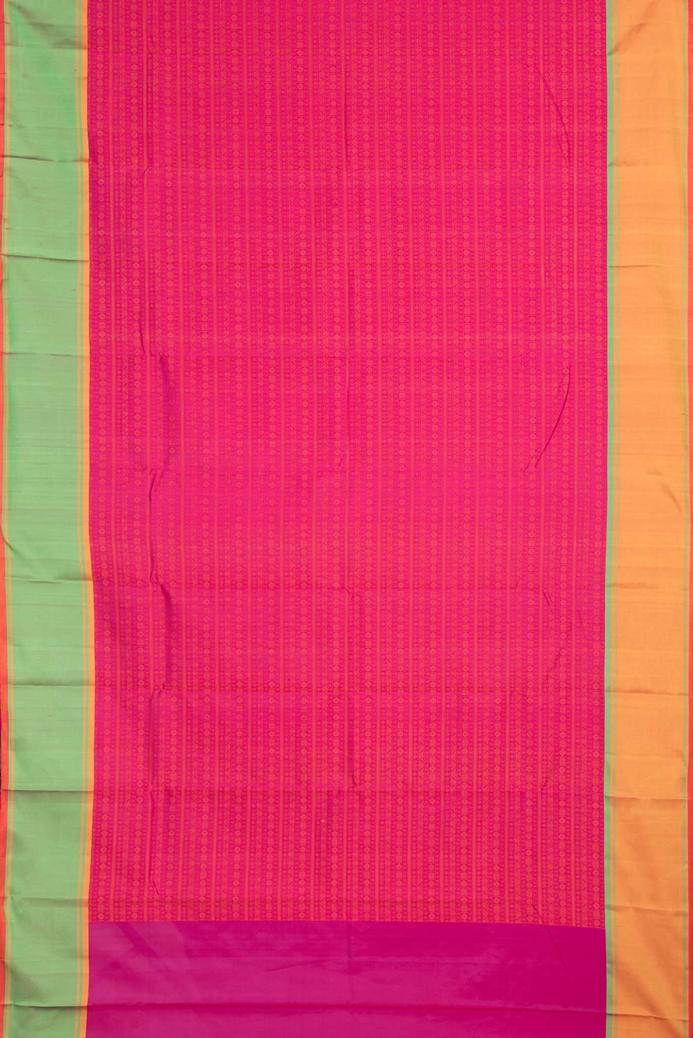 Flat view of Pink Dual Tone Kanjivaram Saree with Jacquard design on the body and Plain Border. 