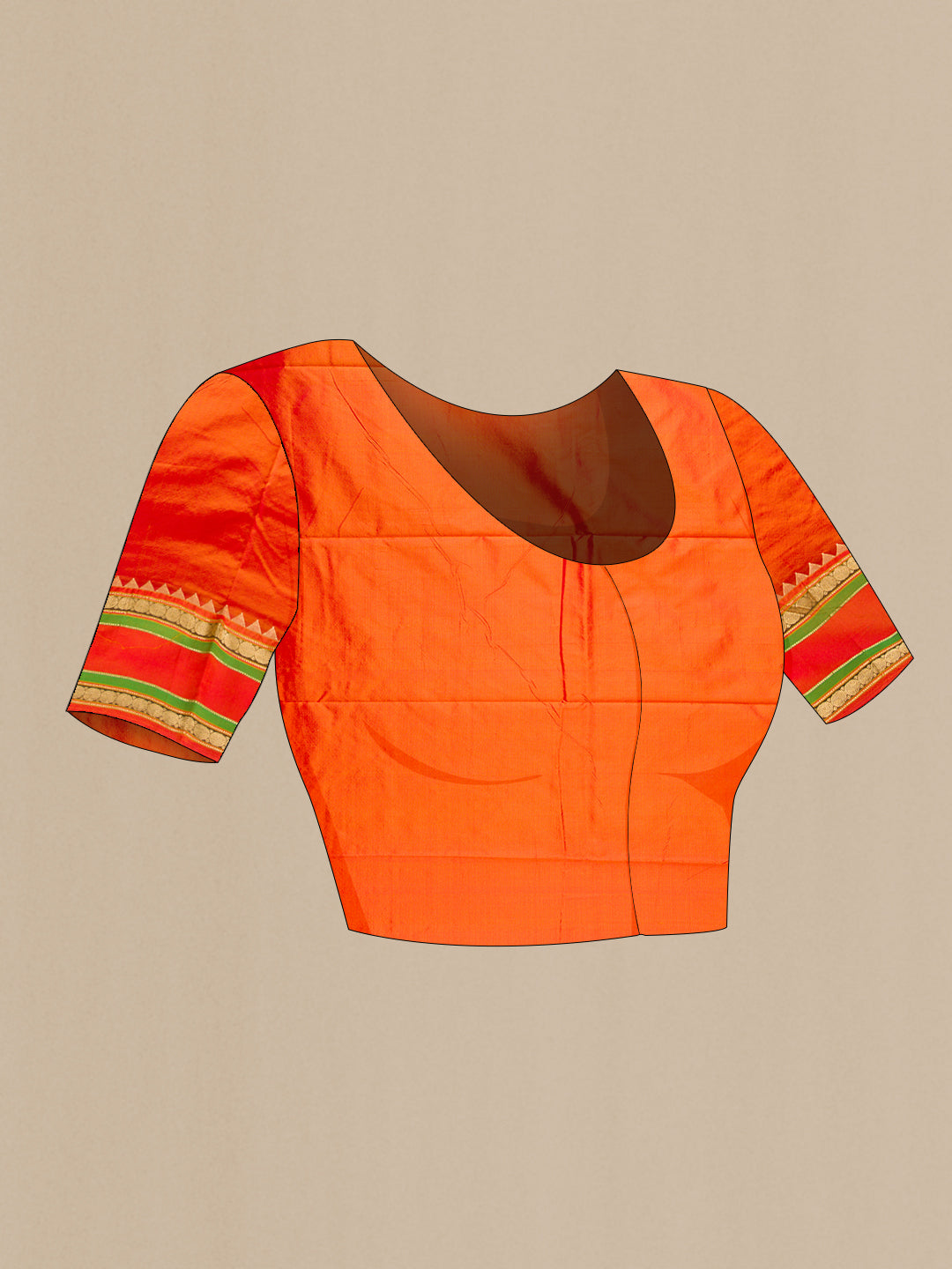 Close up image of the blouse of Pink Dual Tone Kanchipuram Silk Saree with Plain Body and Zari Border. 