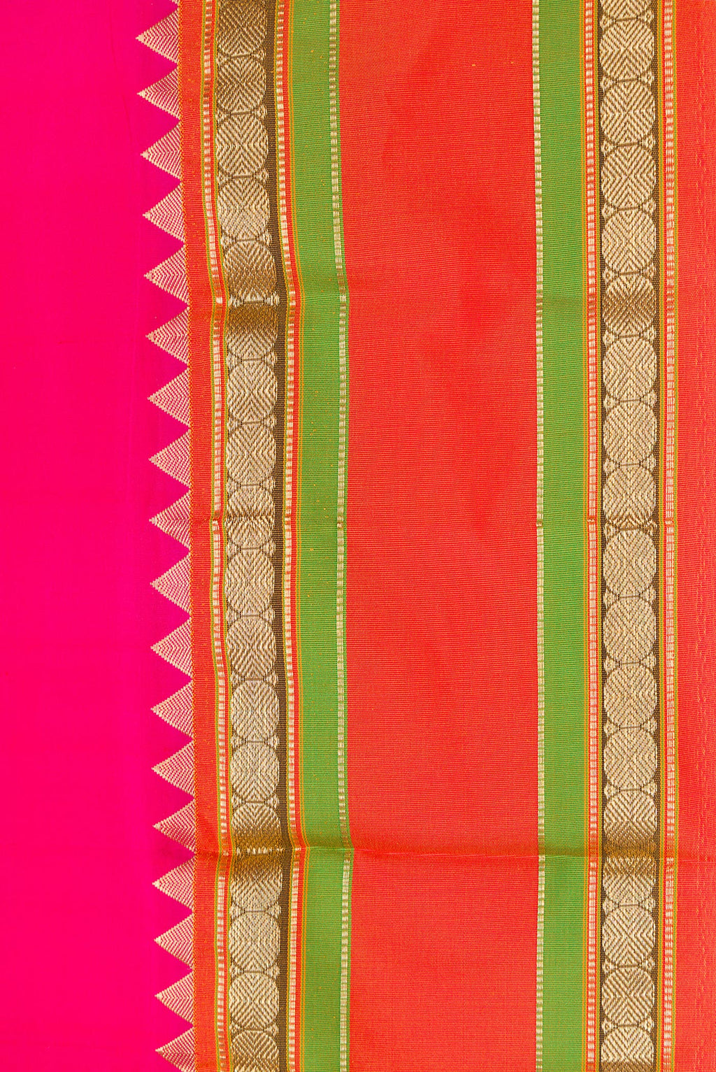 Border image of Pink Dual Tone Kanchipuram Silk Saree with Plain Body and Zari Border. 