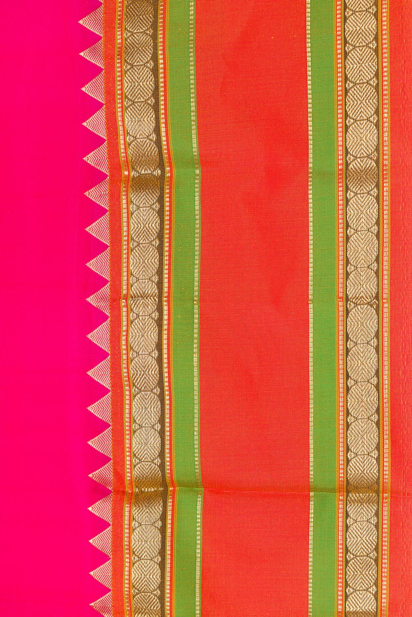 Border image of Pink Dual Tone Kanchipuram Silk Saree with Plain Body and Zari Border. 