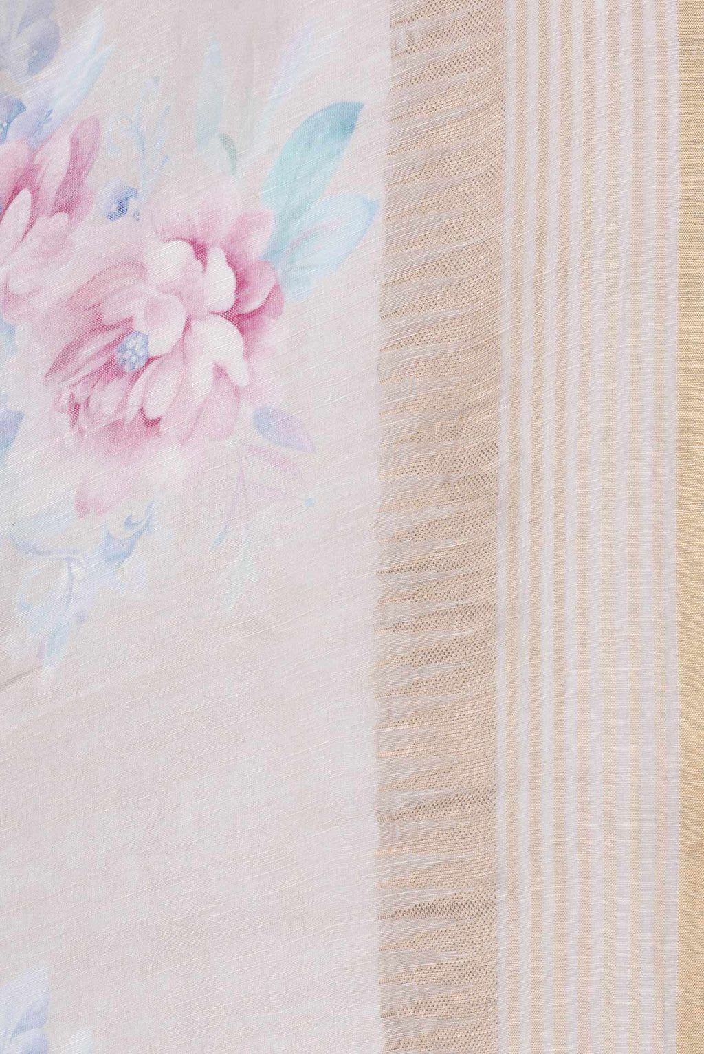 Border image of Beige Dual Tone Linen Saree with Printed design on the body and Zari Border. 