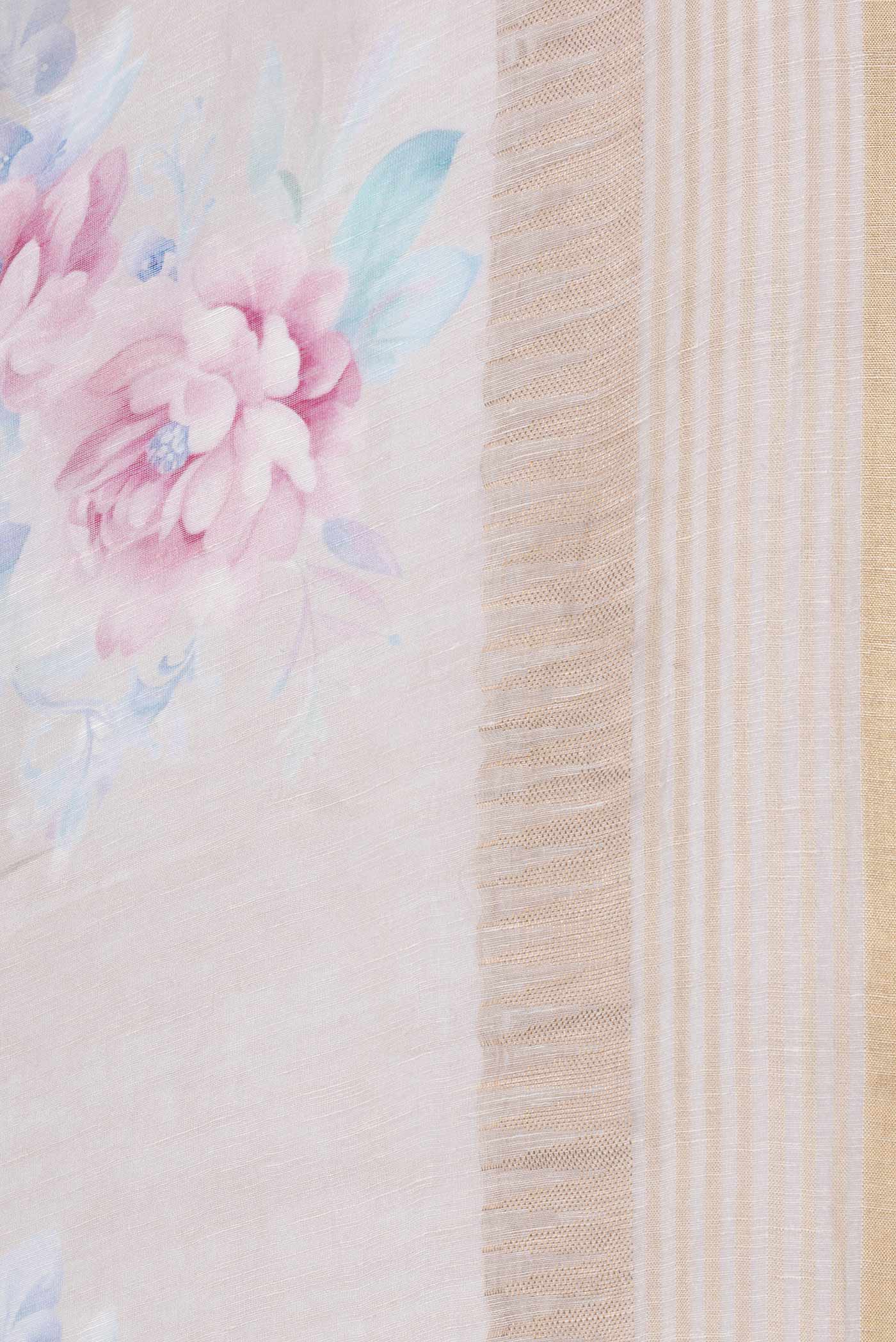 Border image of Beige Dual Tone Linen Saree with Printed design on the body and Zari Border. 