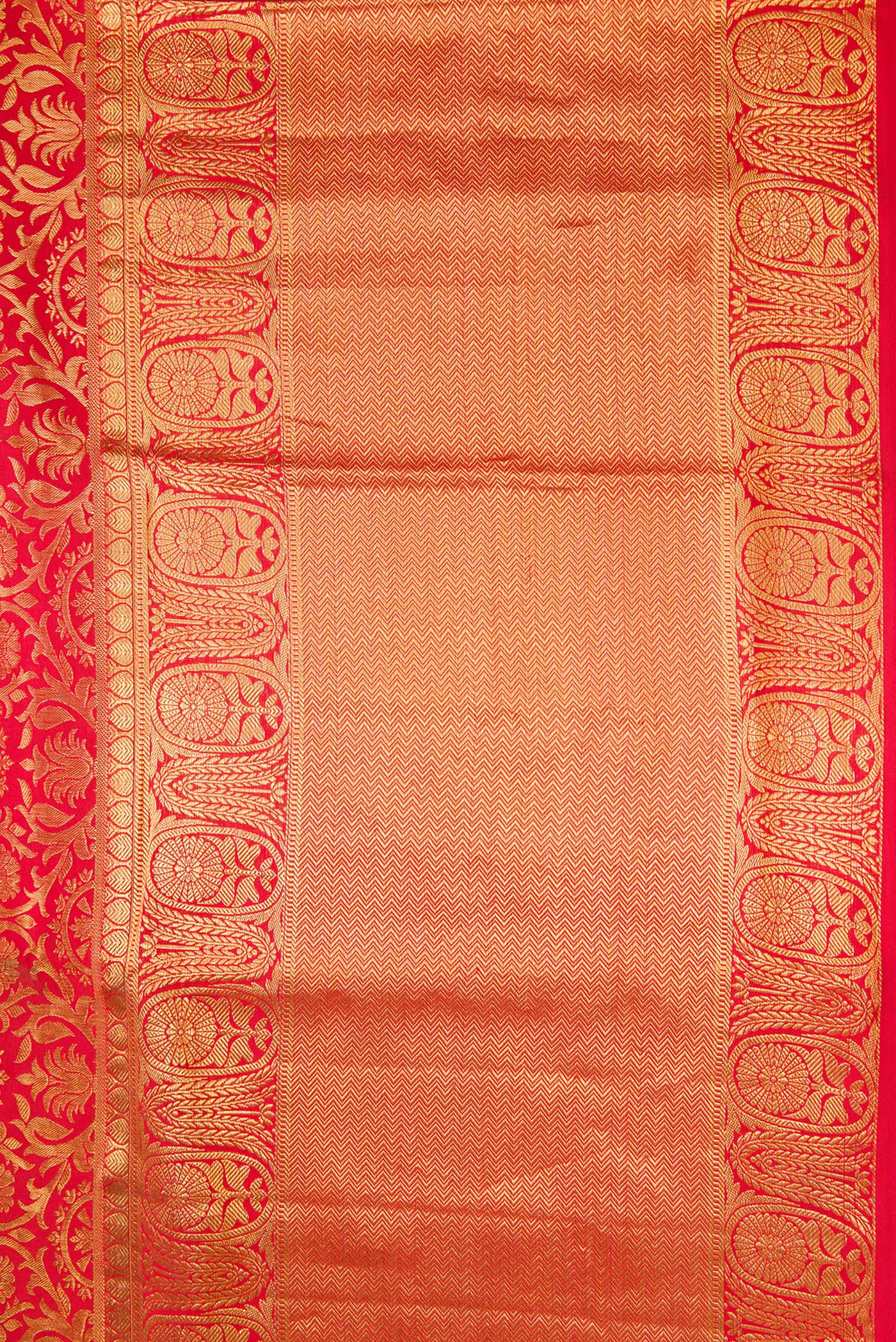 Border image of Red Dual Tone Kanjivaram Silk Saree with Zari Brocade on the body and Zari Border. 