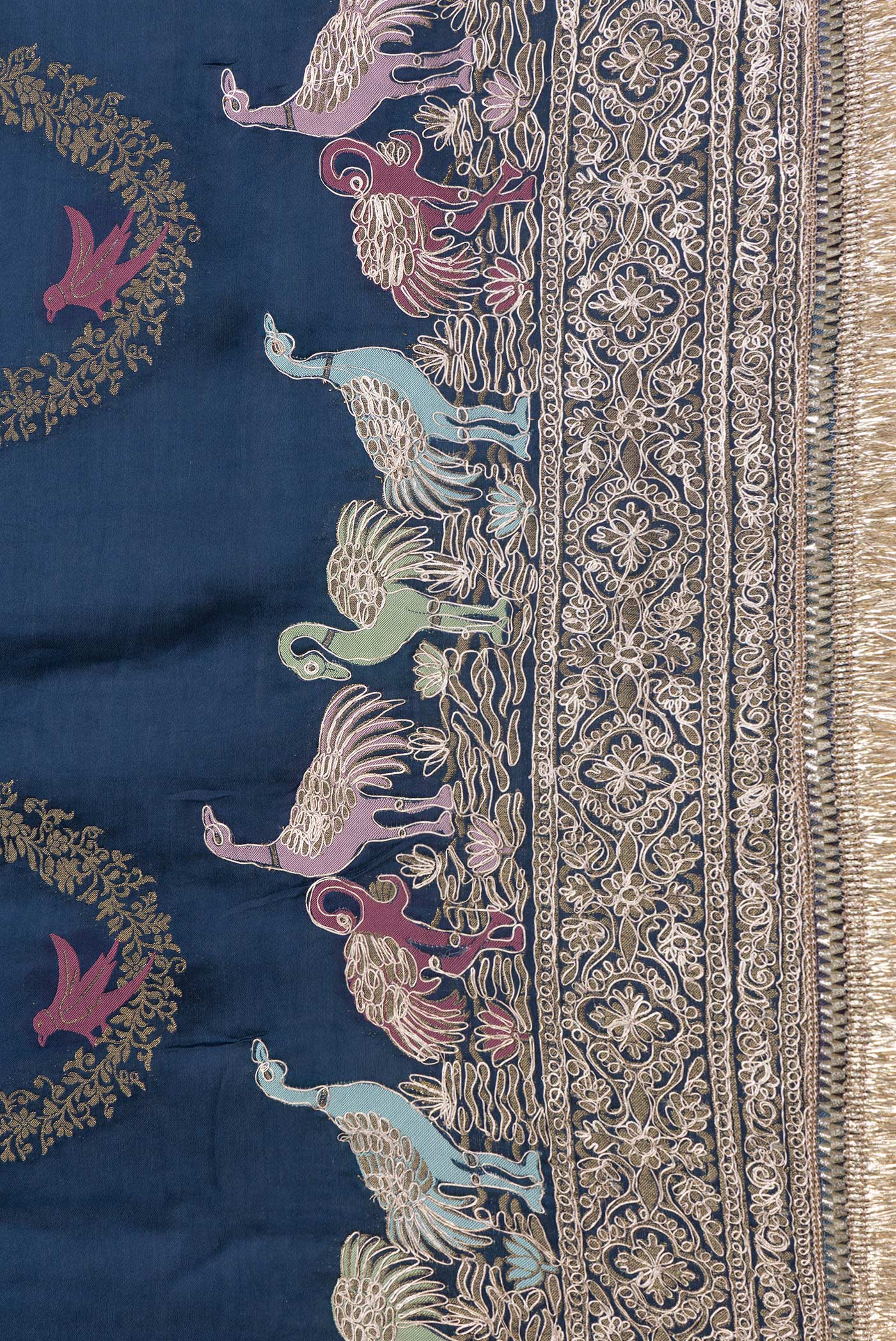 Border image of Navy Blue Dual Tone Satin Crepe Saree with Embroidery on the body and Embroidery Border. 