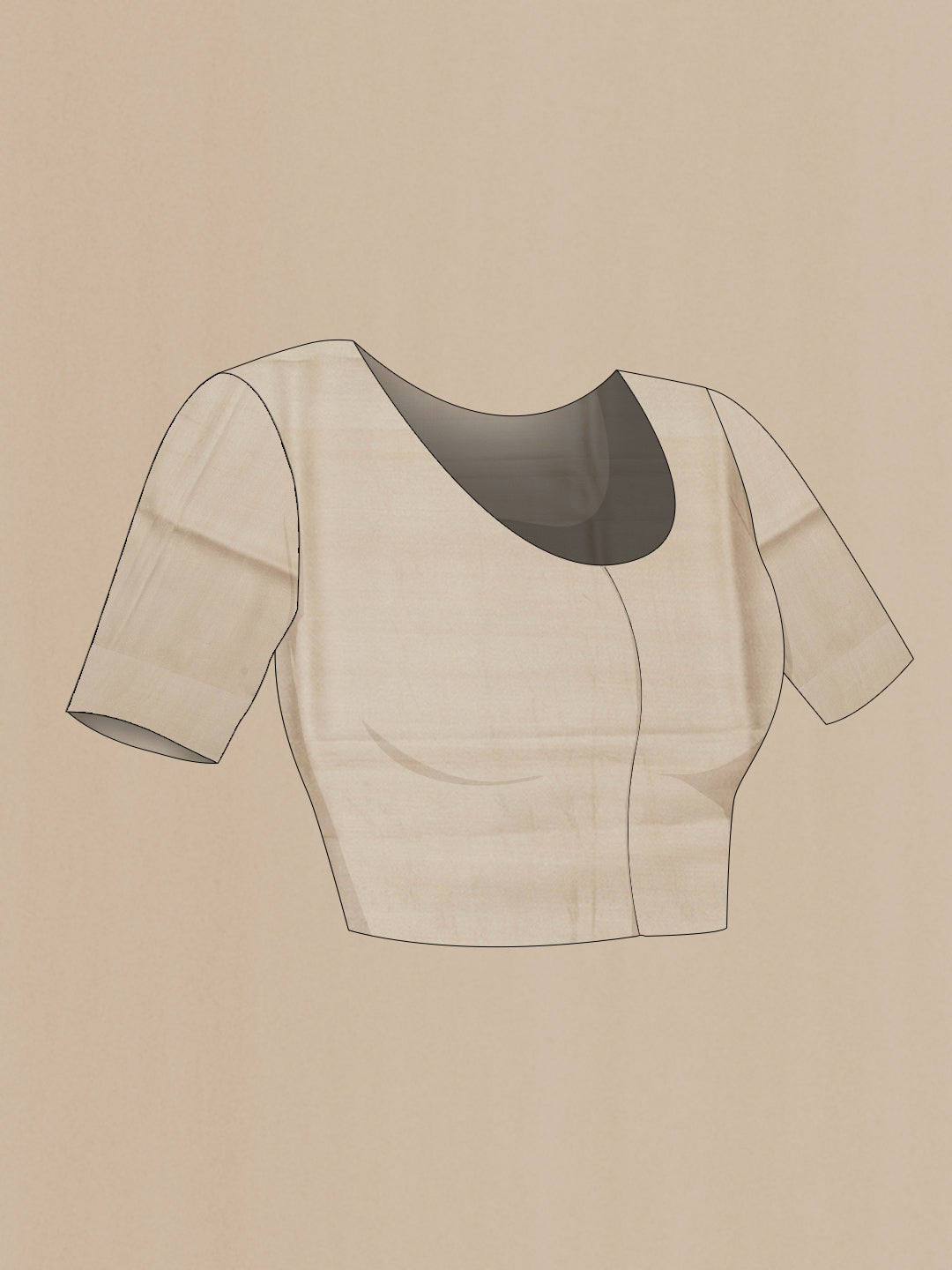 Close up image of the blouse of Peach Dual Tone Tussar Saree with Zari Butta on the body and Zari Border. 