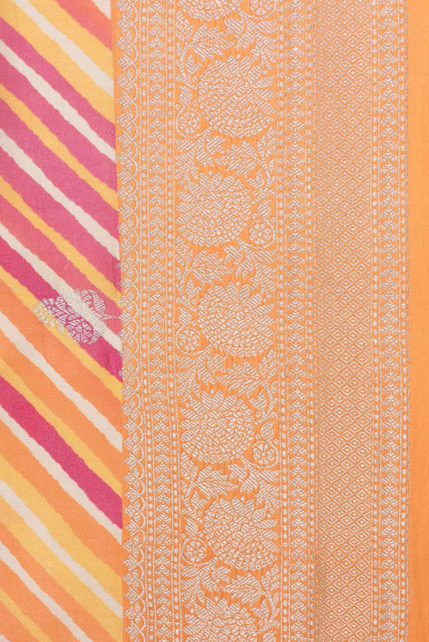 Border image of Pink and Orange Color Tussar Saree with Zari Butta on the body and Zari Border. 