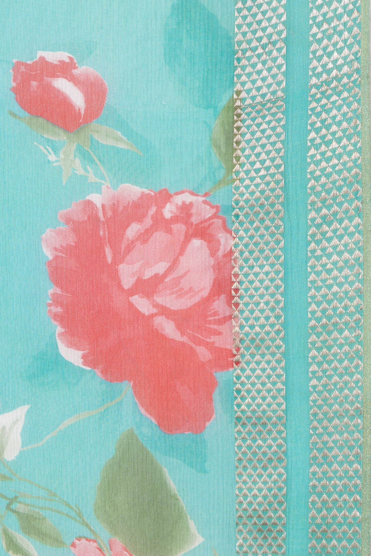 Border image of Sea Green Dual Tone Mysore Chiffon Saree with Printed design on the body and Zari Border. 