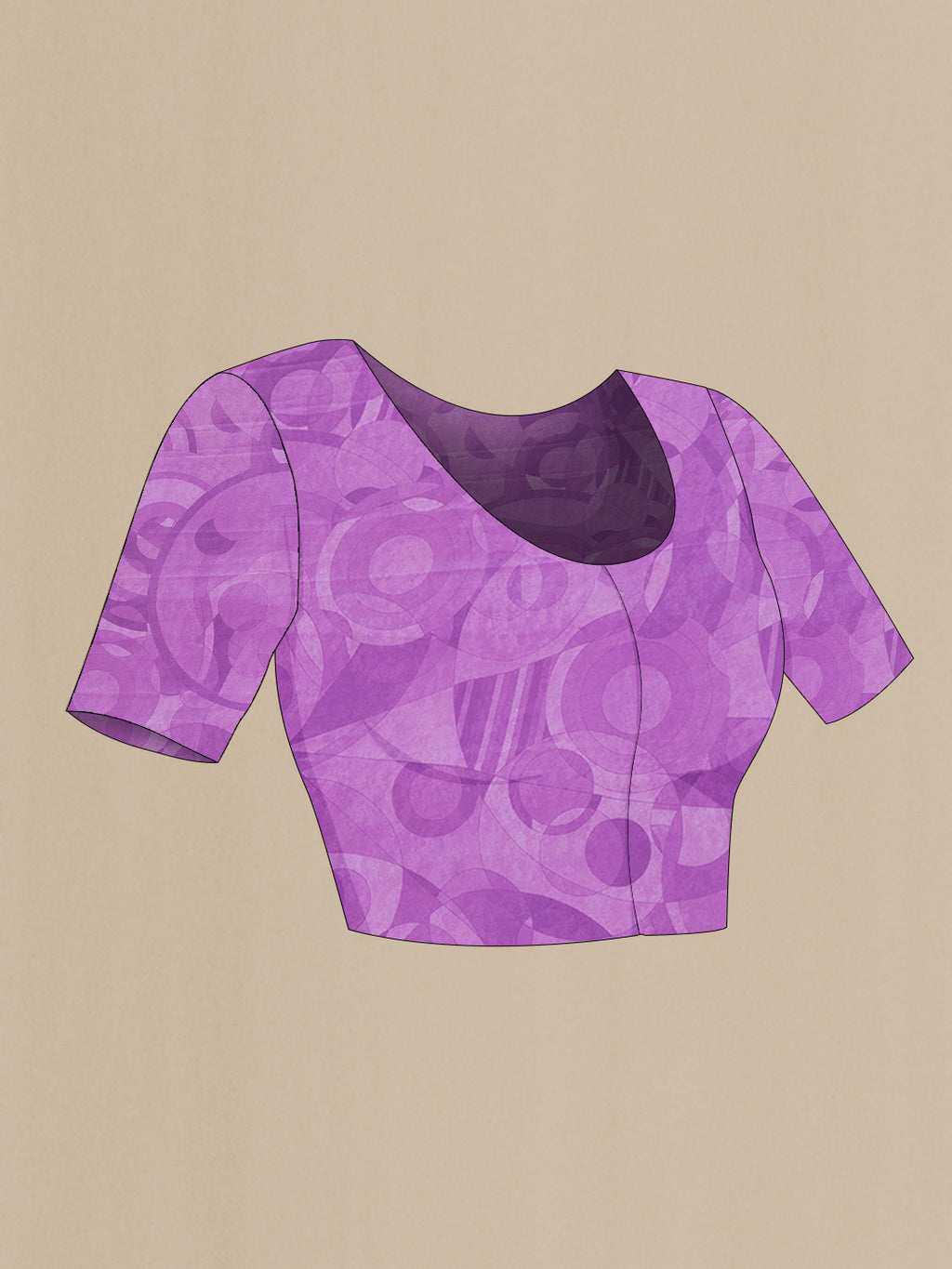 Close up image of the blouse of Lavender Dual Tone Mysore Crepe Saree with Printed design on the body and Printed Border
