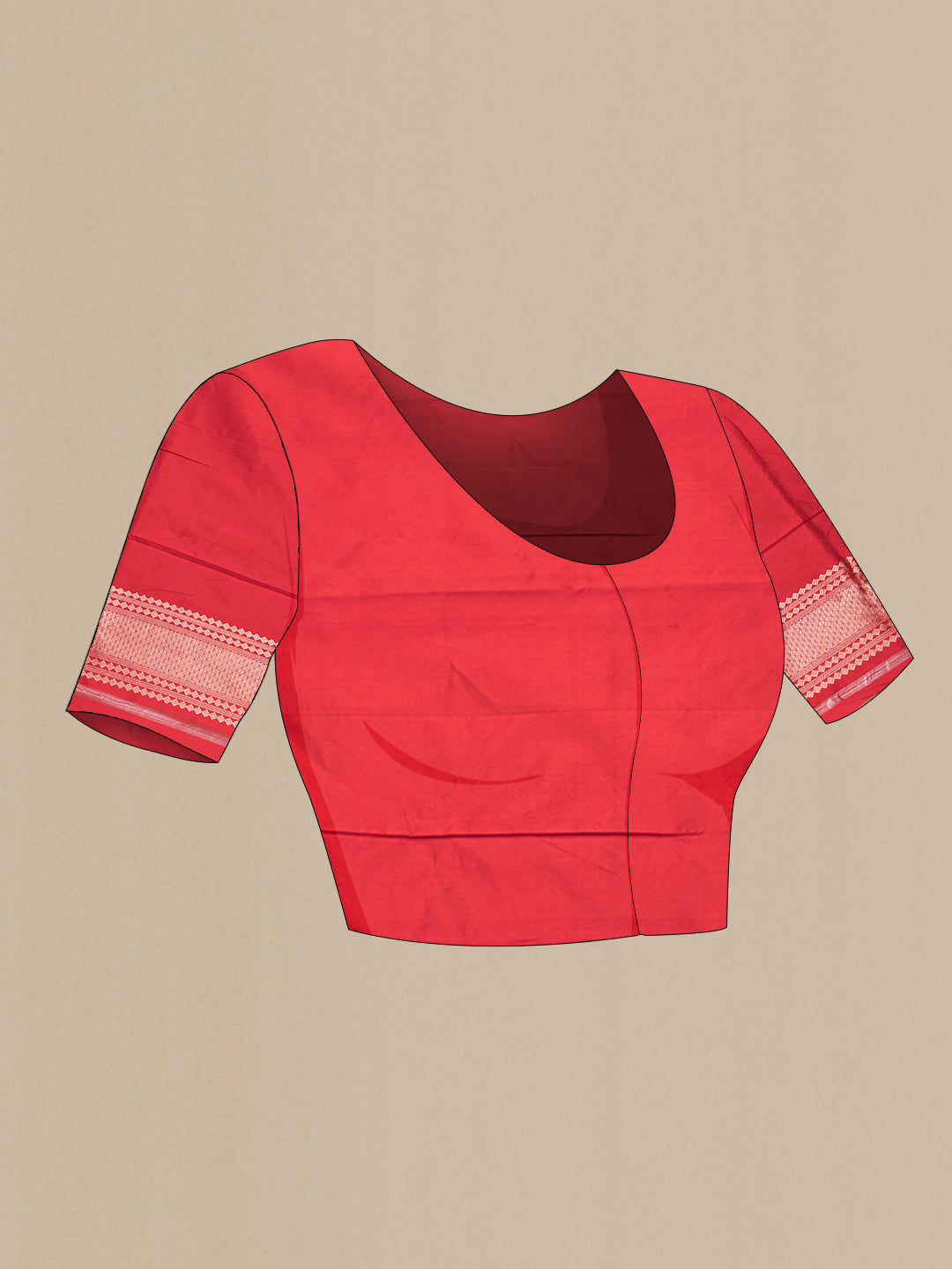 Close up image of the blouse of Red Dual Tone Banarasi Silk Saree with Zari Brocade on the body and Zari Border. 
