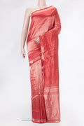 Red Dual Tone Banarasi Silk Saree with Zari Brocade on the body and Zari Border.  displayed on a mannequin