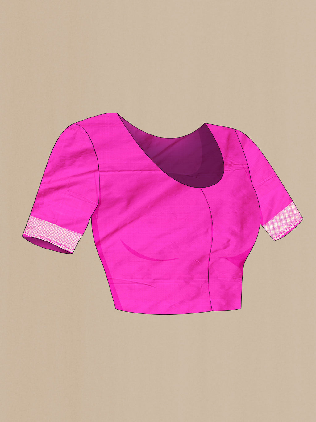 Close up image of the blouse of Dark Pink Dual Tone Banarasi Silk Saree with Zari Brocade on the body and Zari Border. 