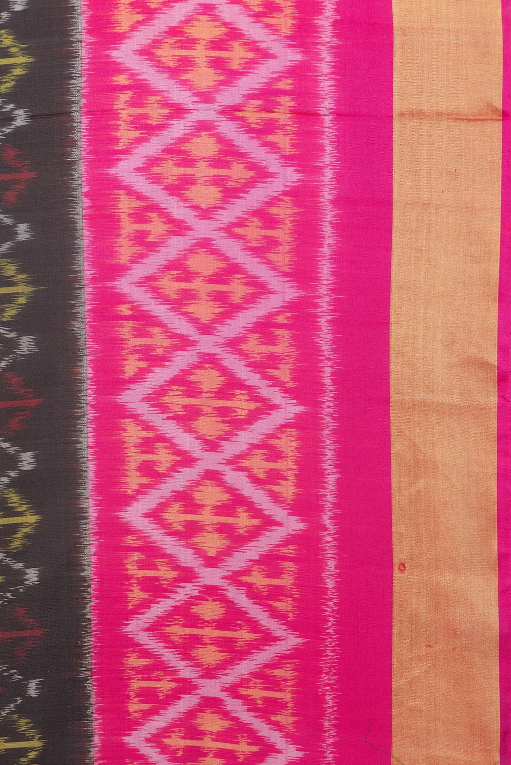 Border image of Pure Silk Black Dual Tone Soft Saree with Ikat Print on the body and Ikat Border. 