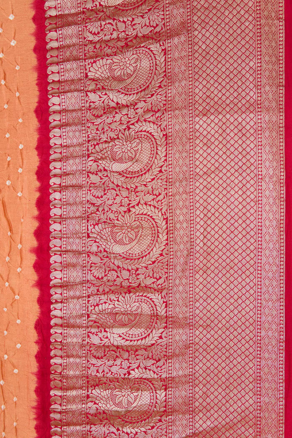 Border image of Brown Dual Tone Bandhani Silk Saree with Bandhani Print on the body and Zari Border. 