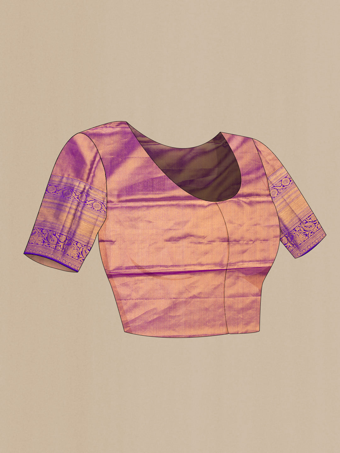 Close up image of the blouse of Green Dual Tone Kanchipuram Tissue Silk Saree with Zari Brocade on the body and Zari Border. 