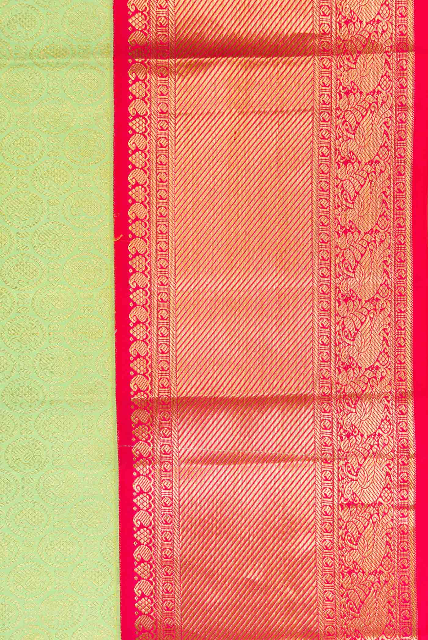 Border image of Parrot Green Dual Tone Kanjivaram Silk Saree with Zari Brocade on the body and Zari Border. 
