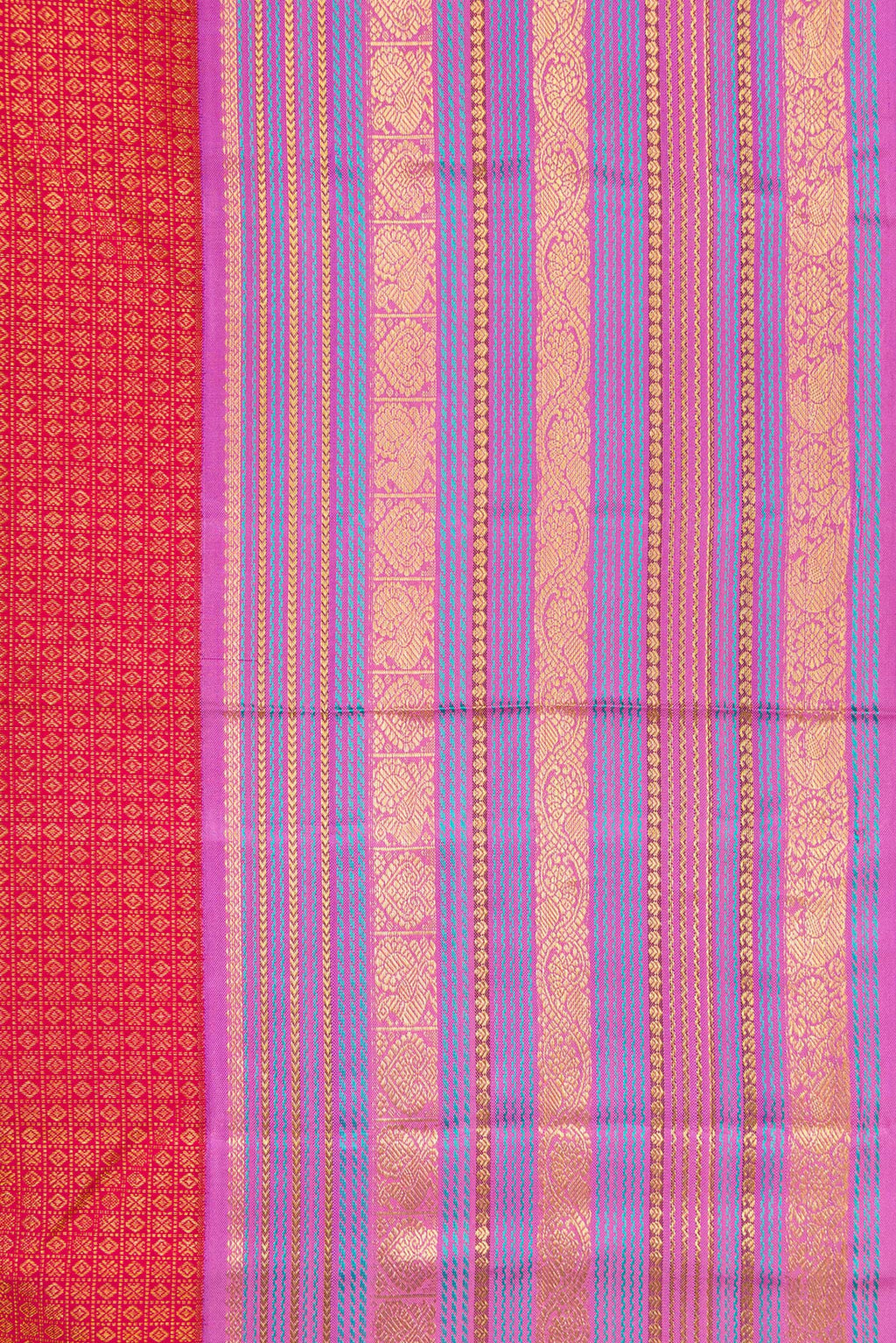 Border image of Red Dual Tone Kanjivaram Silk Saree with Zari Brocade on the body and Zari Border. 