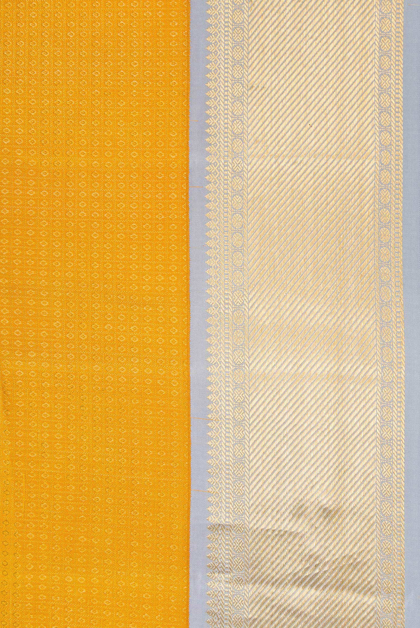 Border image of Mustard Dual Tone Kanjivaram Silk Saree with Zari Brocade on the body and Zari Border. 