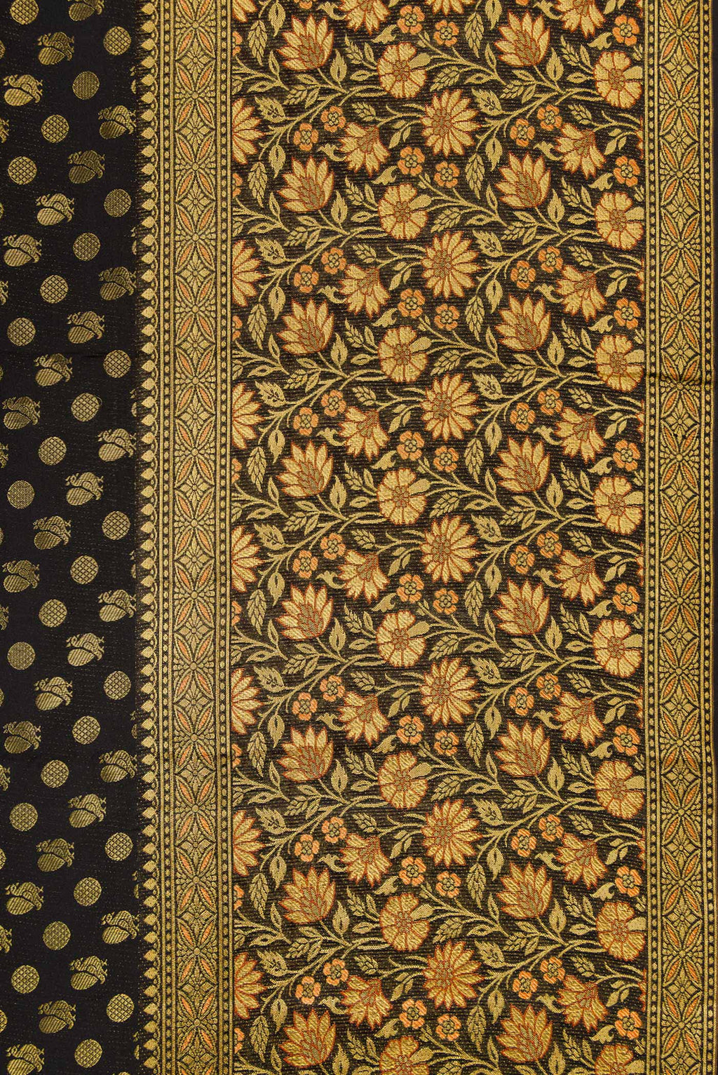 Border image of Black Dual Tone Kanjivaram Silk Saree with Zari Brocade on the body and Fancy Border. 