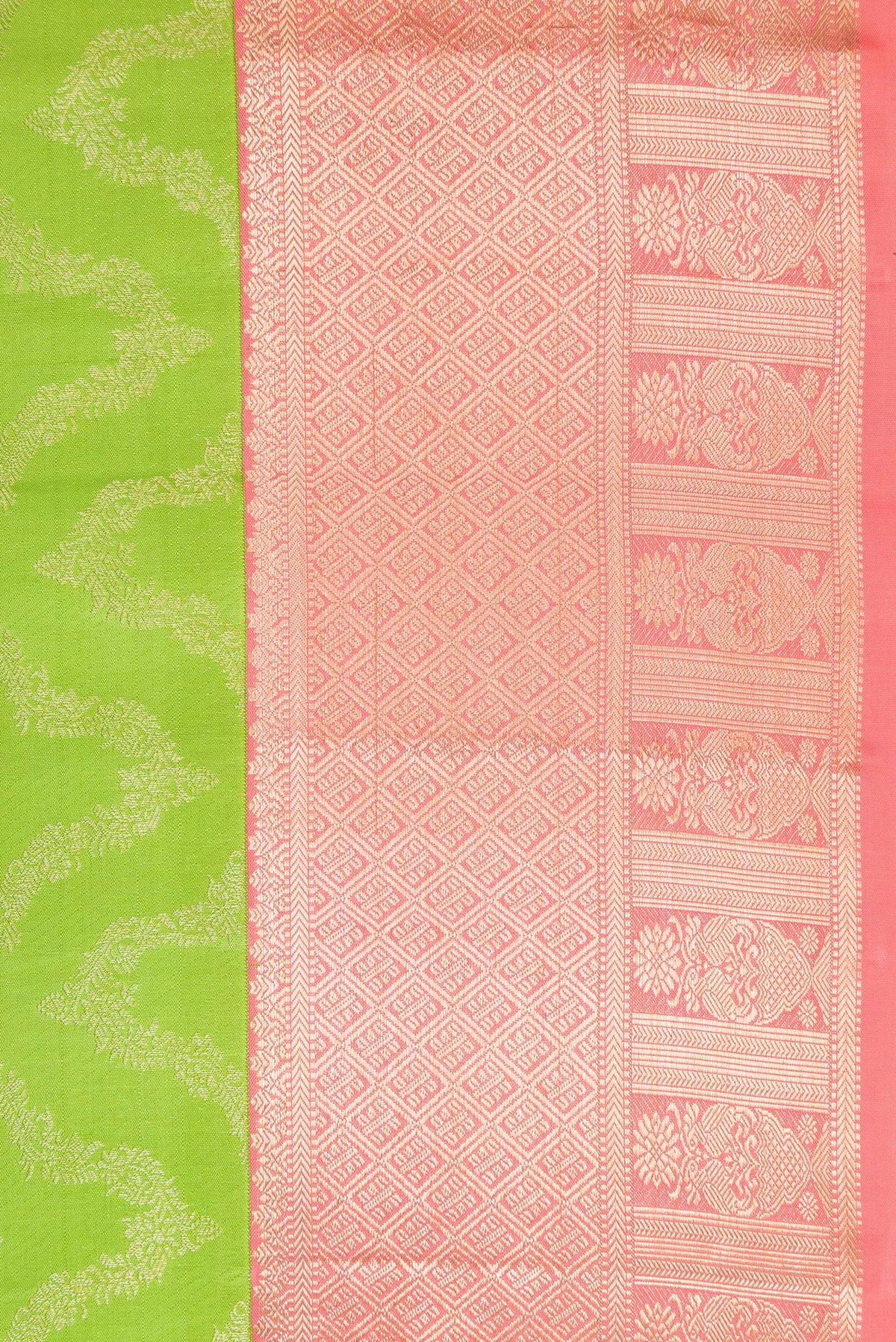 Border image of Parrot Green Dual Tone Kanjivaram Silk Saree with Zari Brocade on the body and Zari Border. 