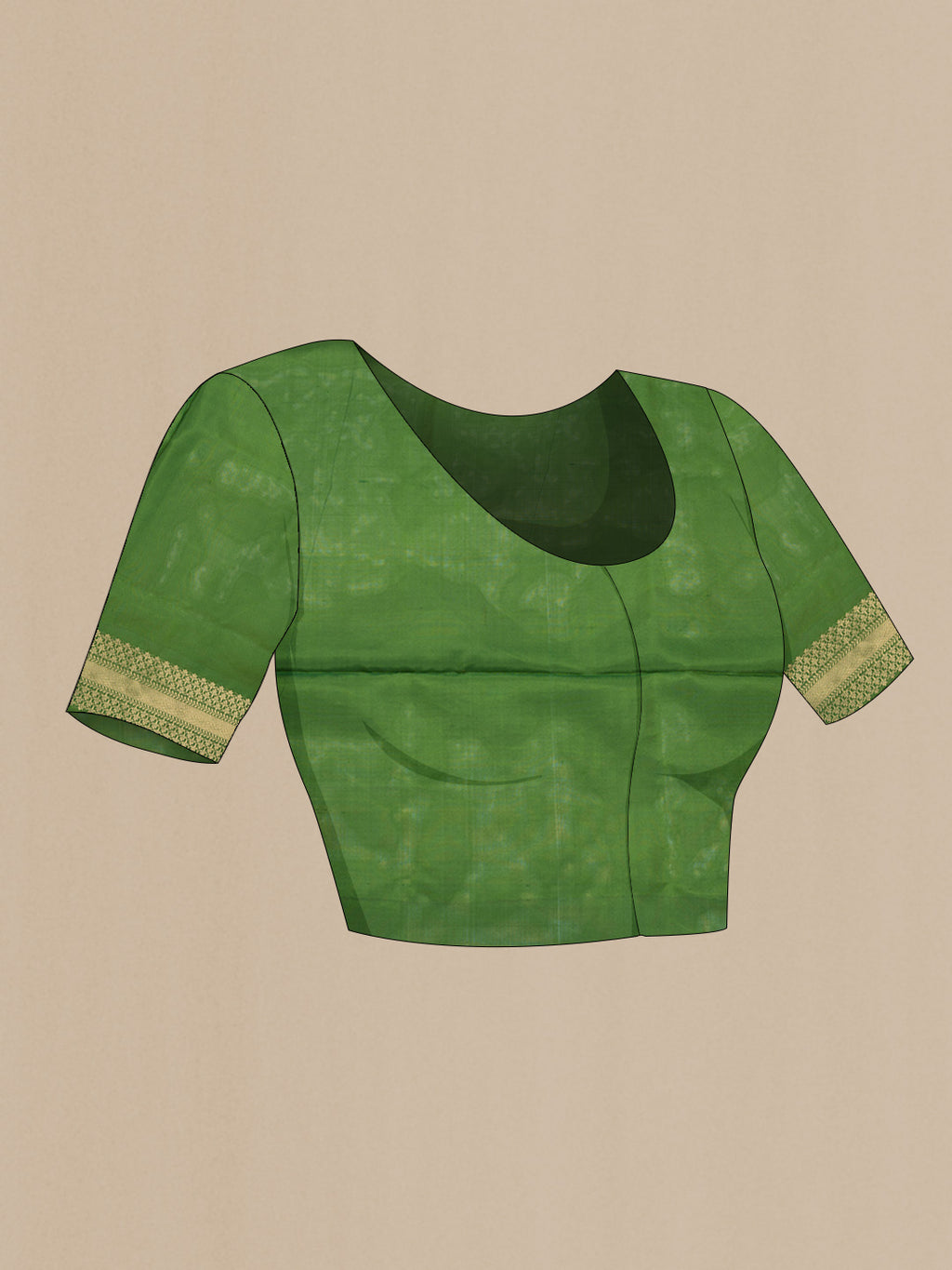 Close up image of the blouse of Green Dual Tone Soft Silk Saree with Checked design on the body and Thread Border. 