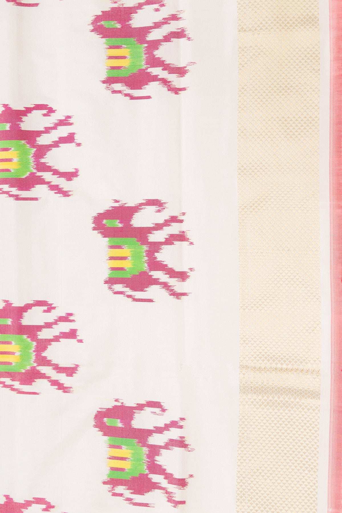 Border image of Off White Dual Tone Double Ikat Saree with Plain Body and Ikat Border. 