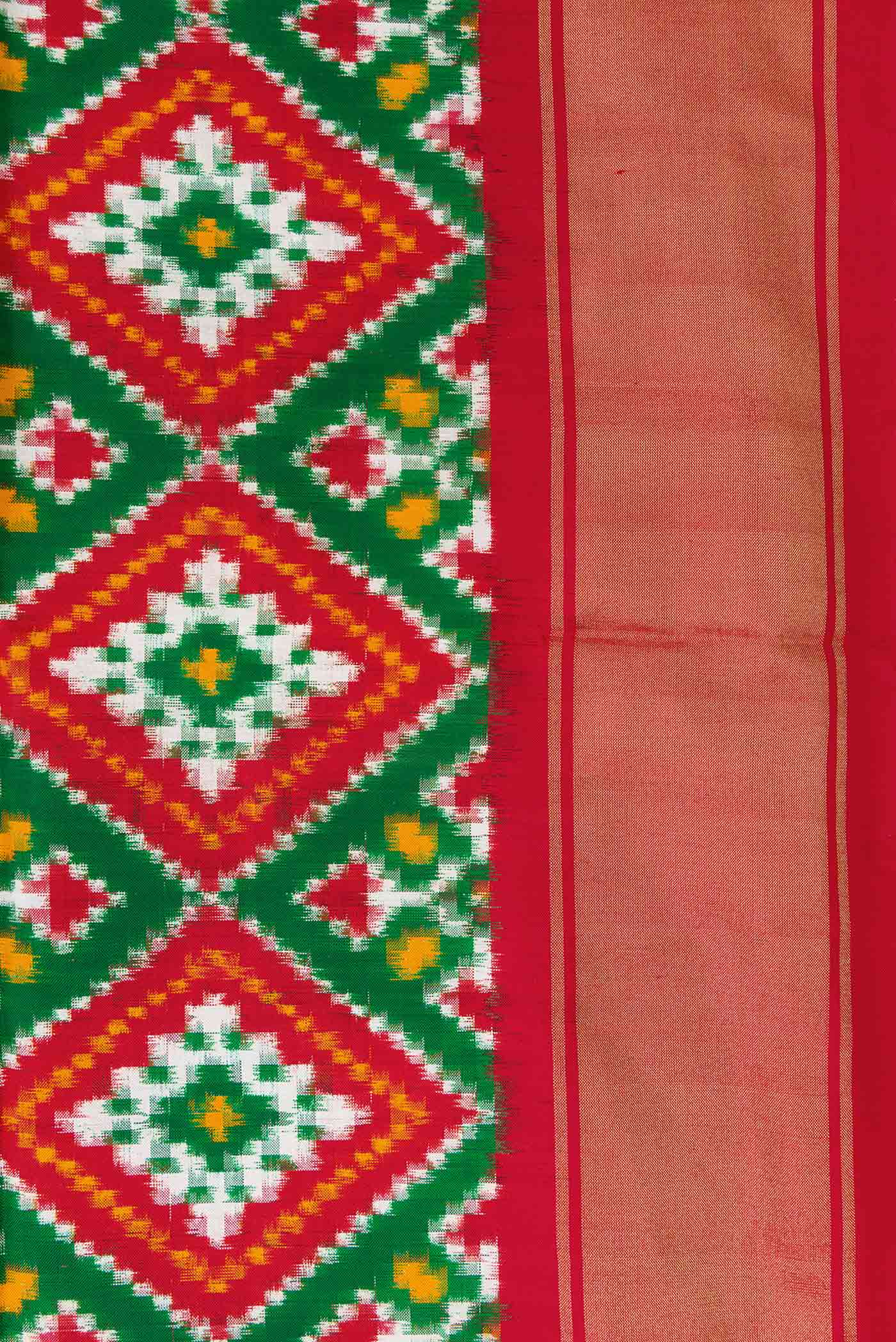 Border image of Green Pochampally Silk Saree with Pure Ikat on the body and Zari Border