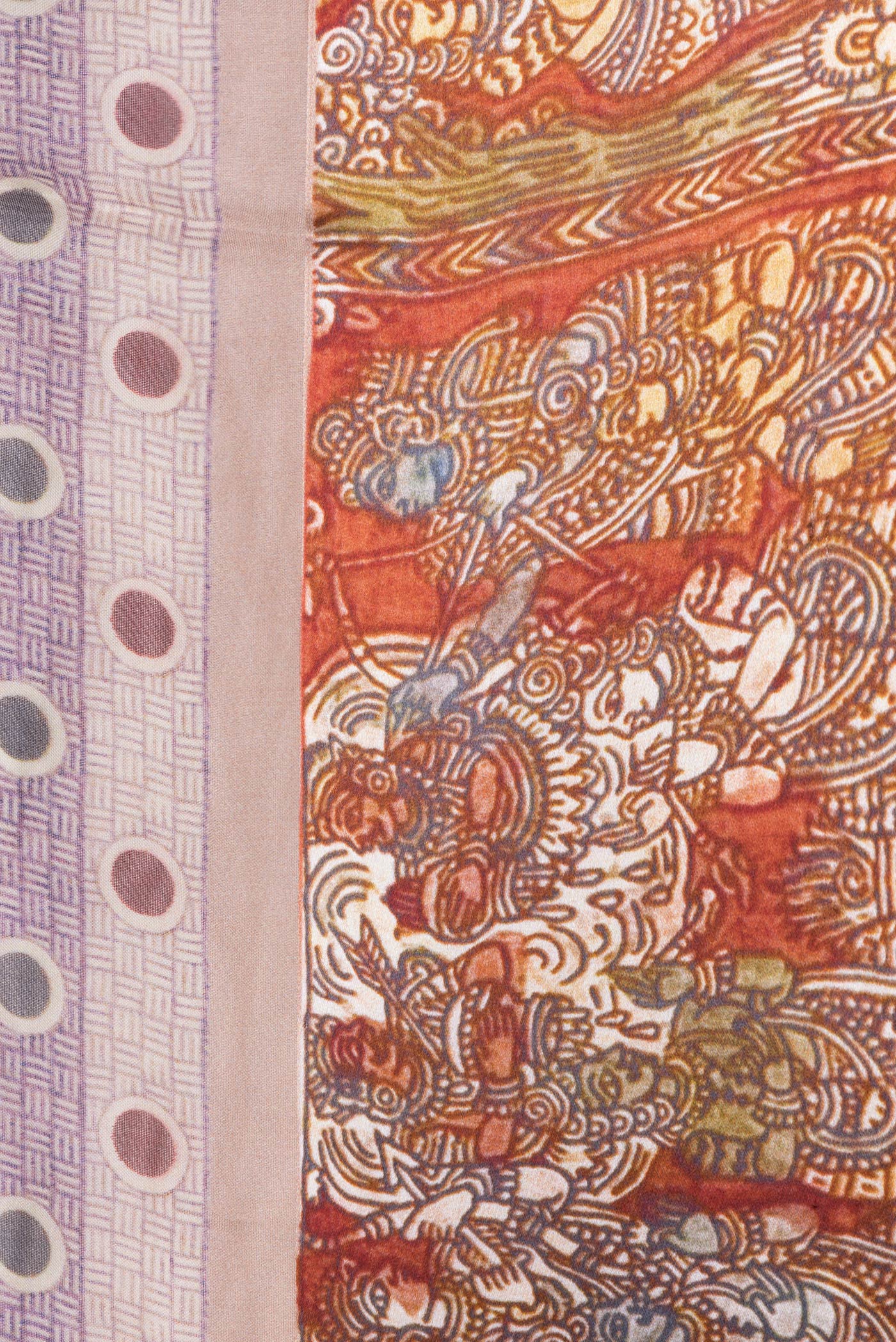 Border image of Purple and Beige Color Organza Silk Saree with Printed design on the body and Printed Border. 