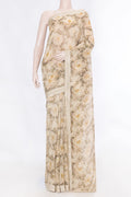 Beige Dual Tone Georgette SareePrinted design on the body and Embroidery Border displayed on a mannequin