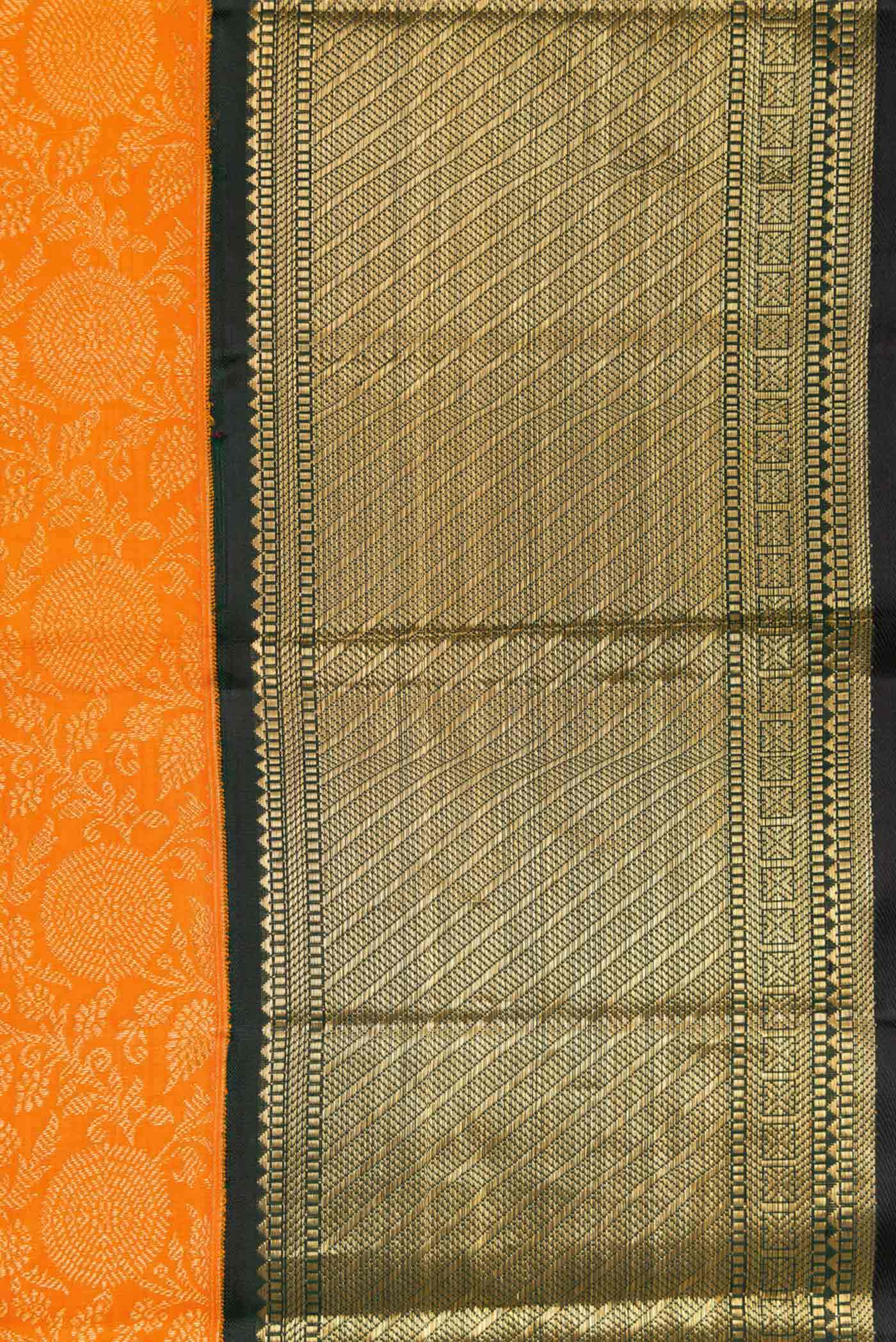 Border image of Orange Dual Tone Kanchipuram Silk Saree with Zari Brocade on the body and Zari Border. 