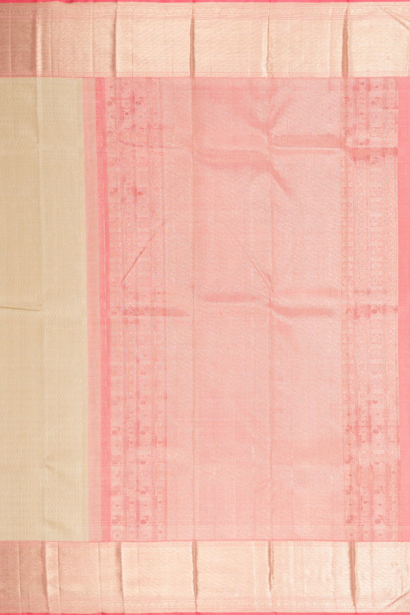 Close up image of the pallu of Pista Green Dual Tone Kanchipuram Silk Saree with Zari Brocade on the body and Zari Border. 
