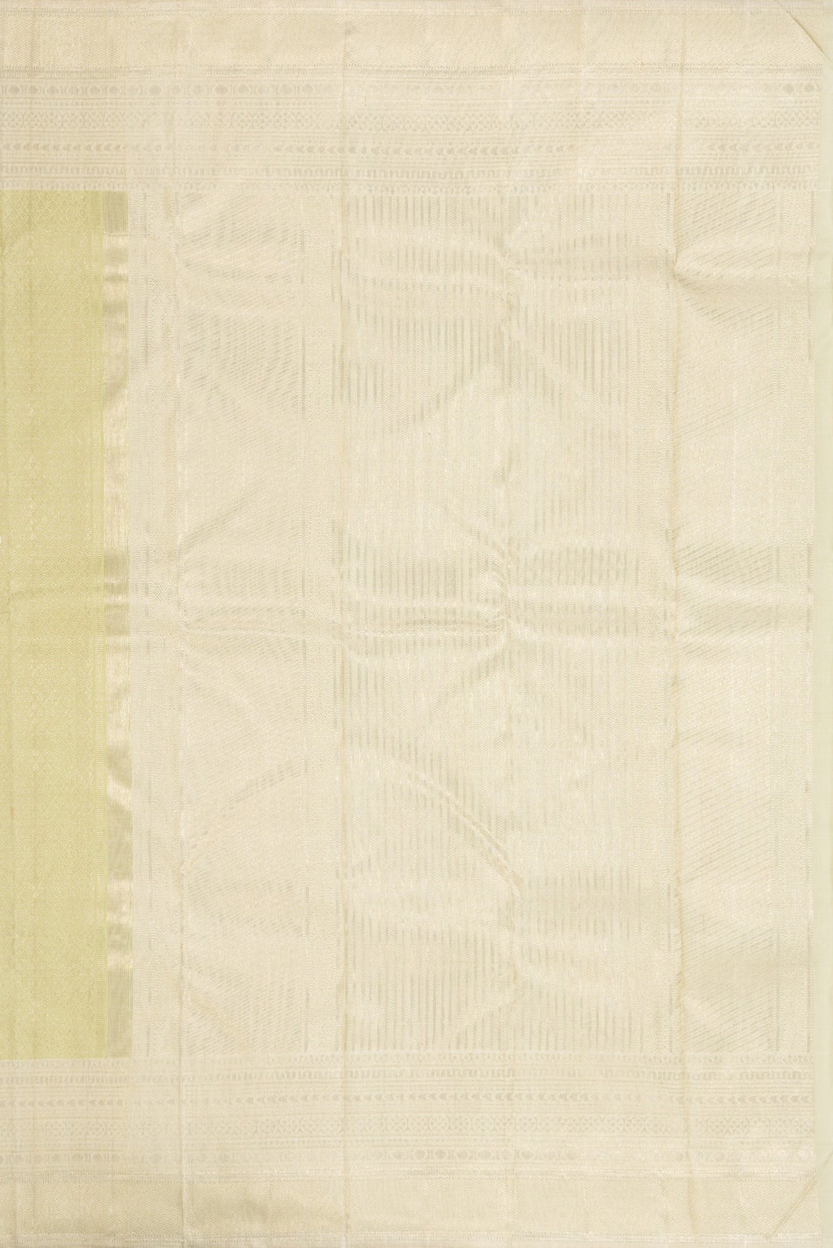 Close up image of the pallu of Pista Green Dual Tone Kanchipuram Silk Saree with Zari Brocade on the body and Zari Border. 